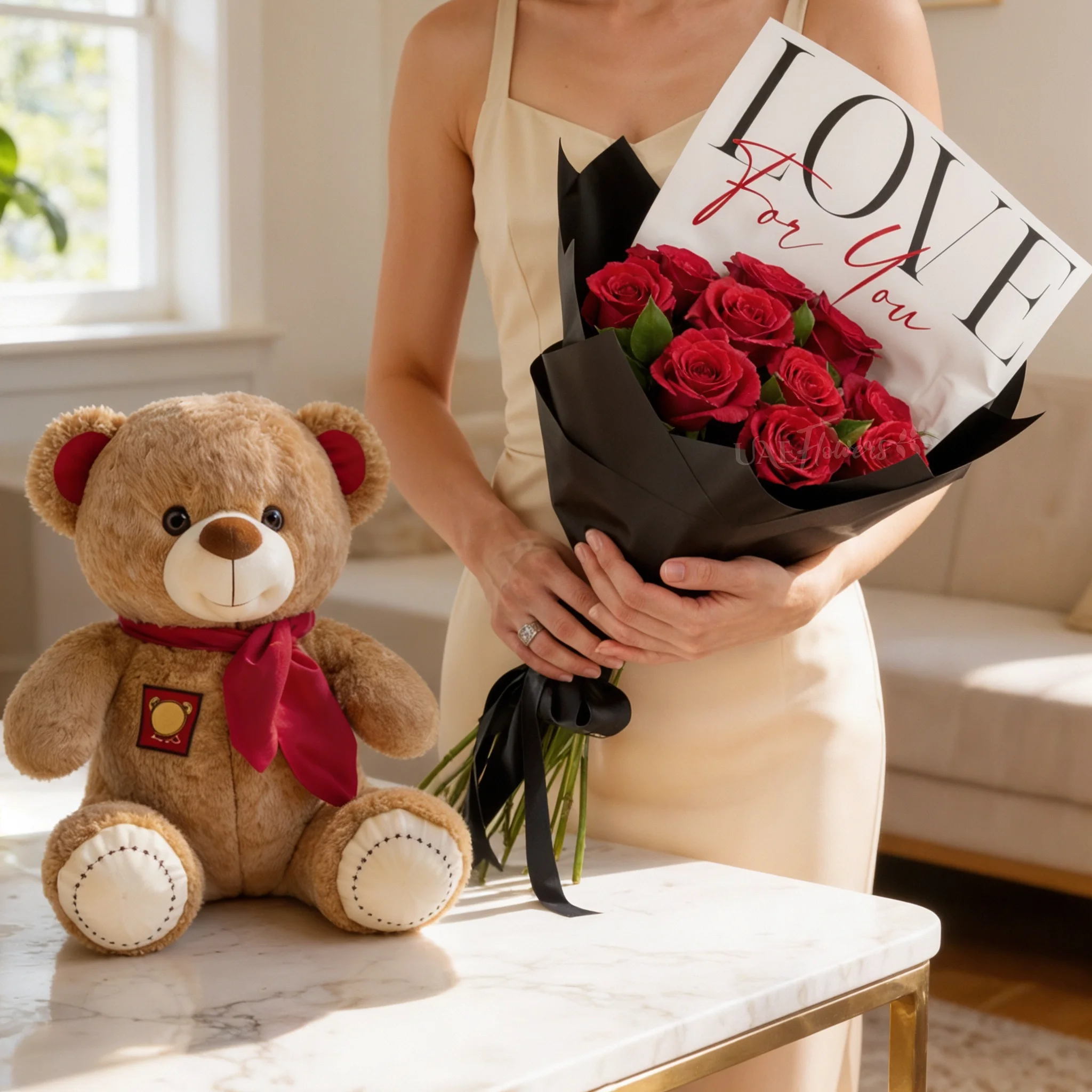 10 Roses & Brown Teddy