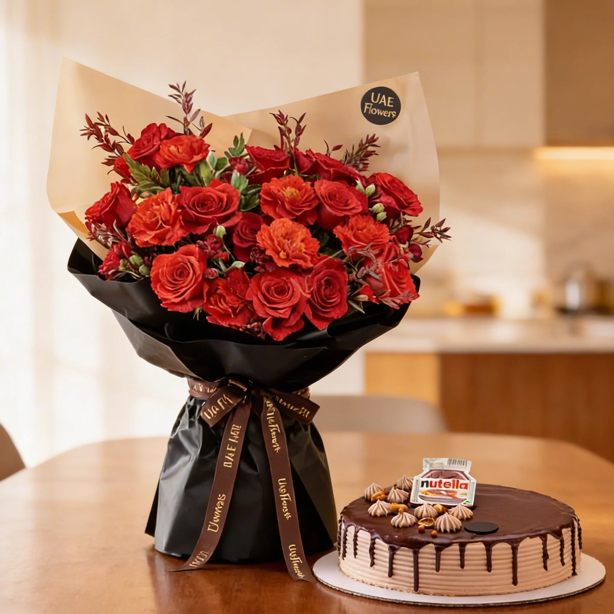Red Roses & Nutella Cake Combo Delivery