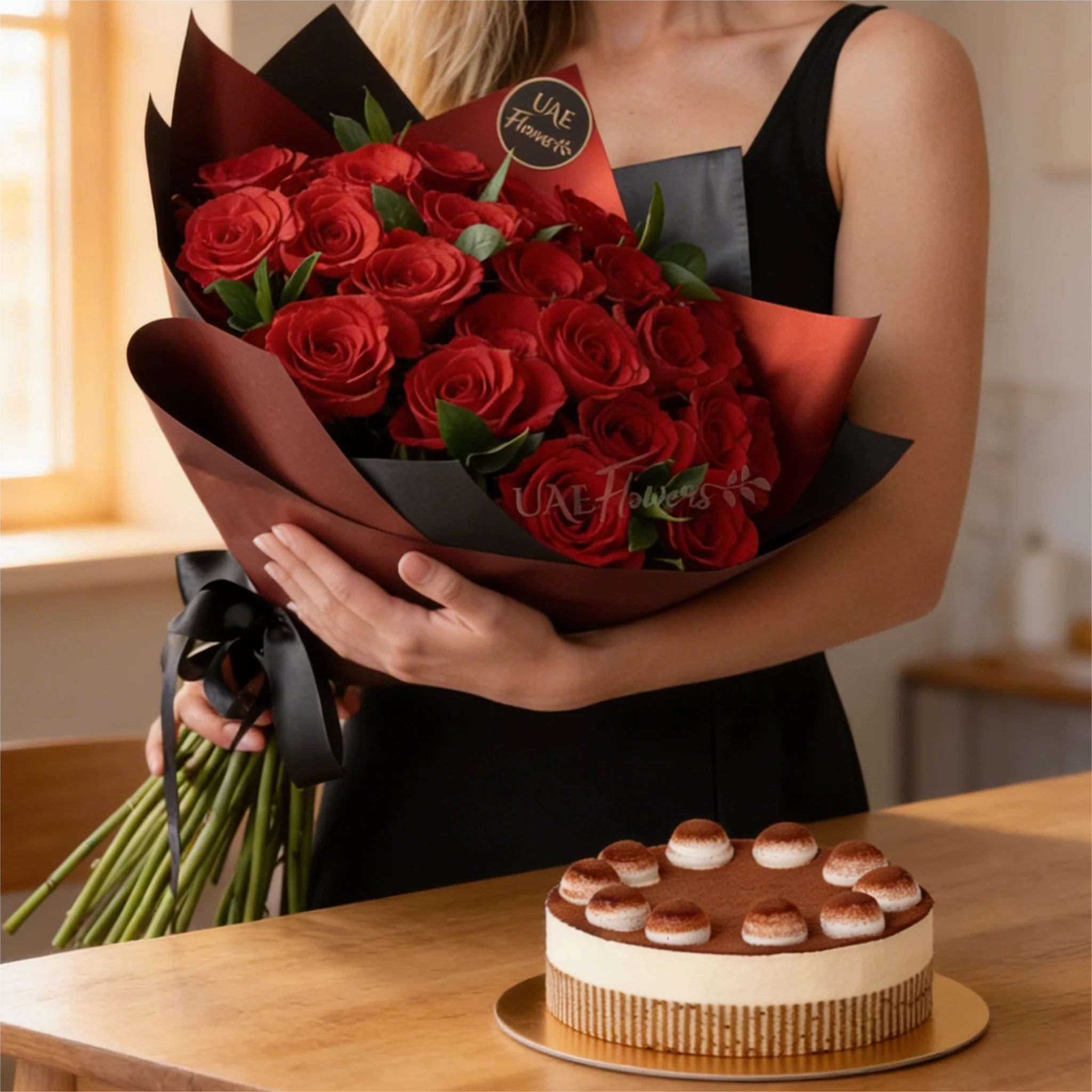 20 Red Roses & Tiramisu Cake
