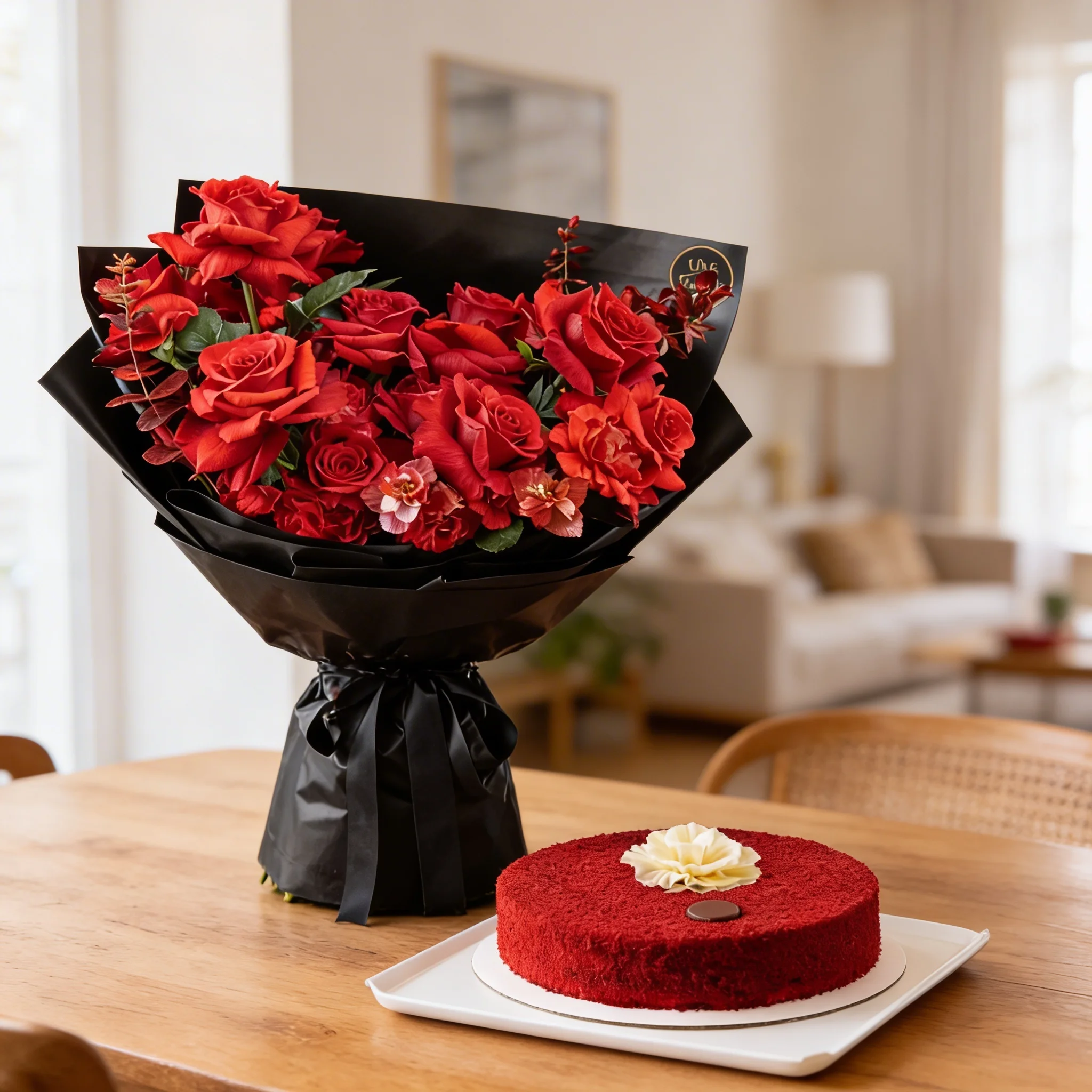 Red Roses & Red Velvet Cake Combo