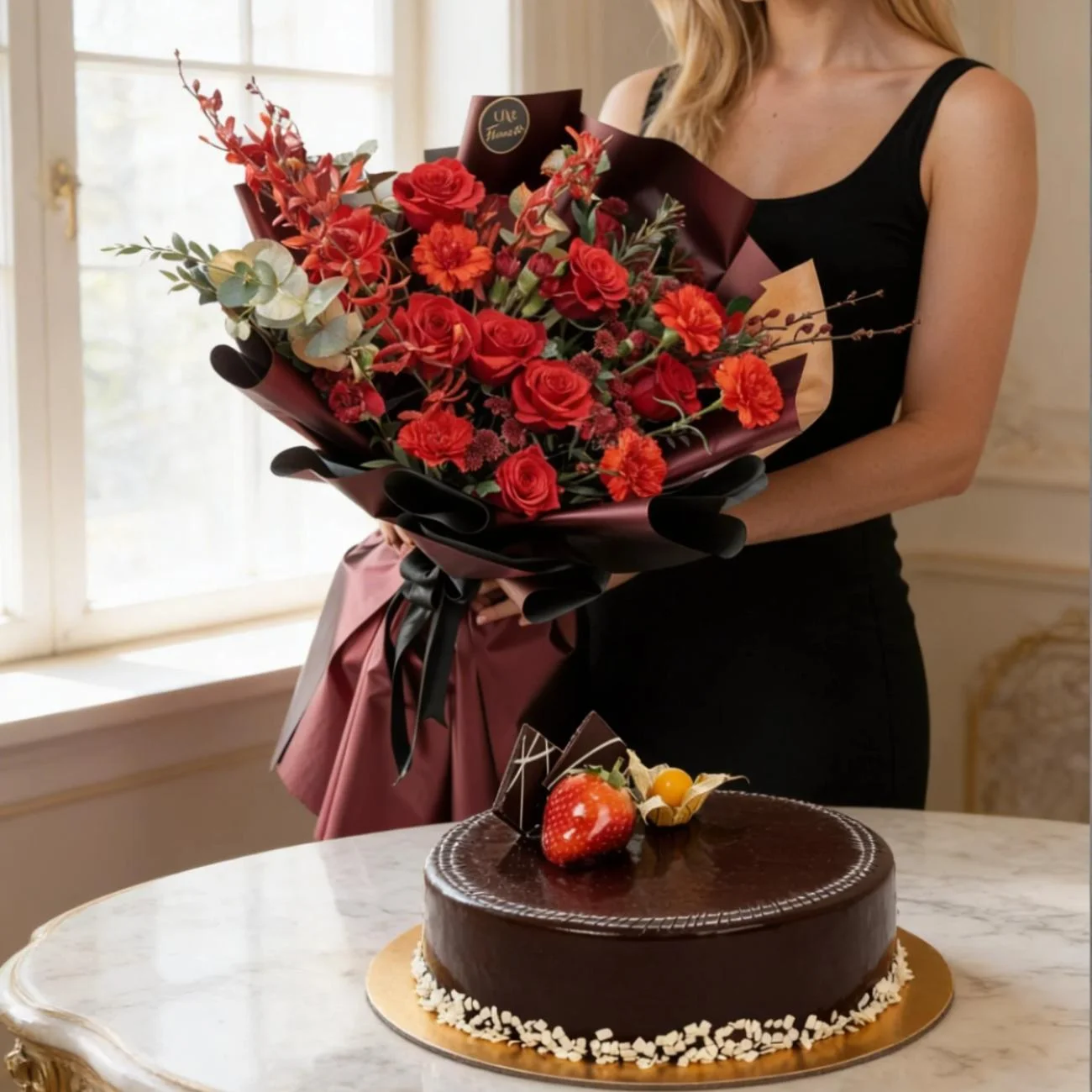 25 Red Roses & 1Kg Tiramisu Cake