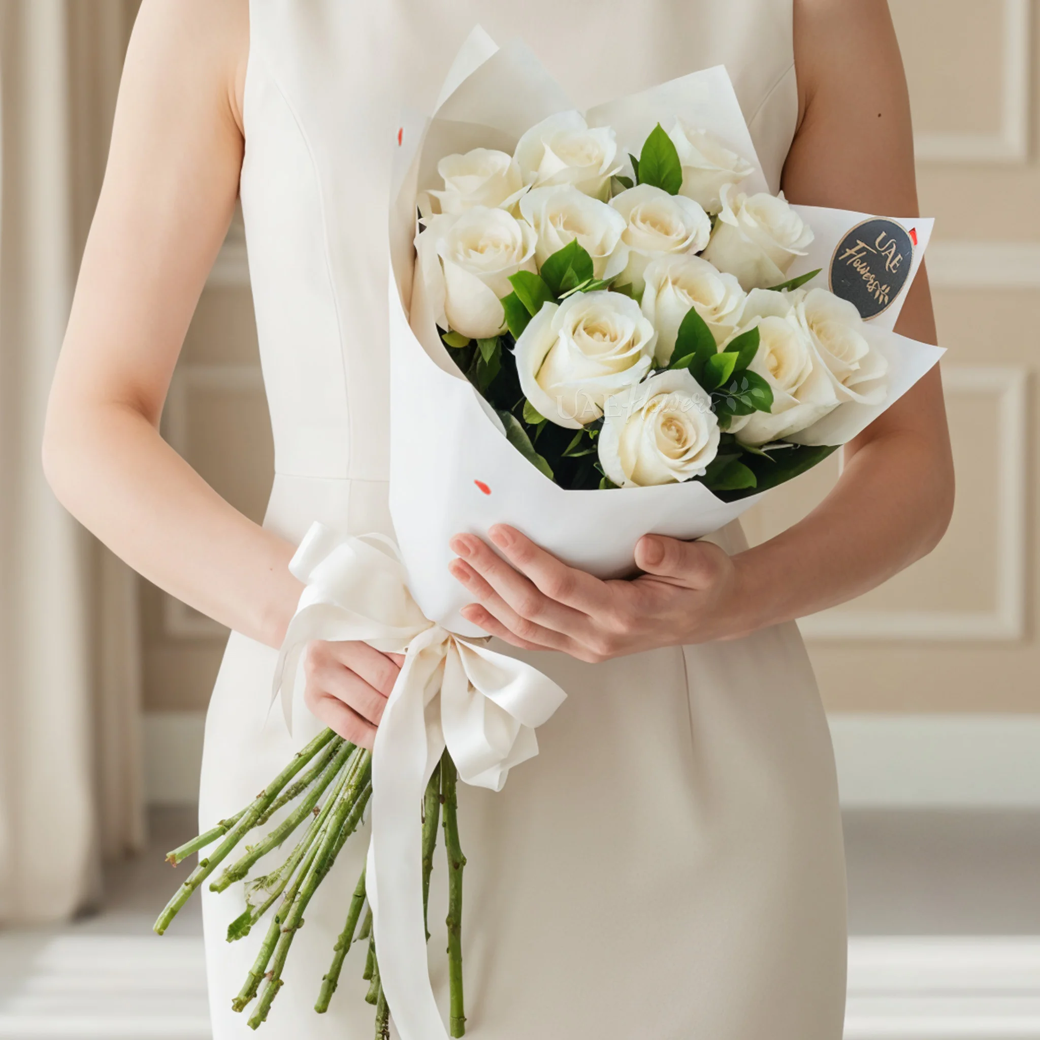 10 White Roses Hand Bouquet