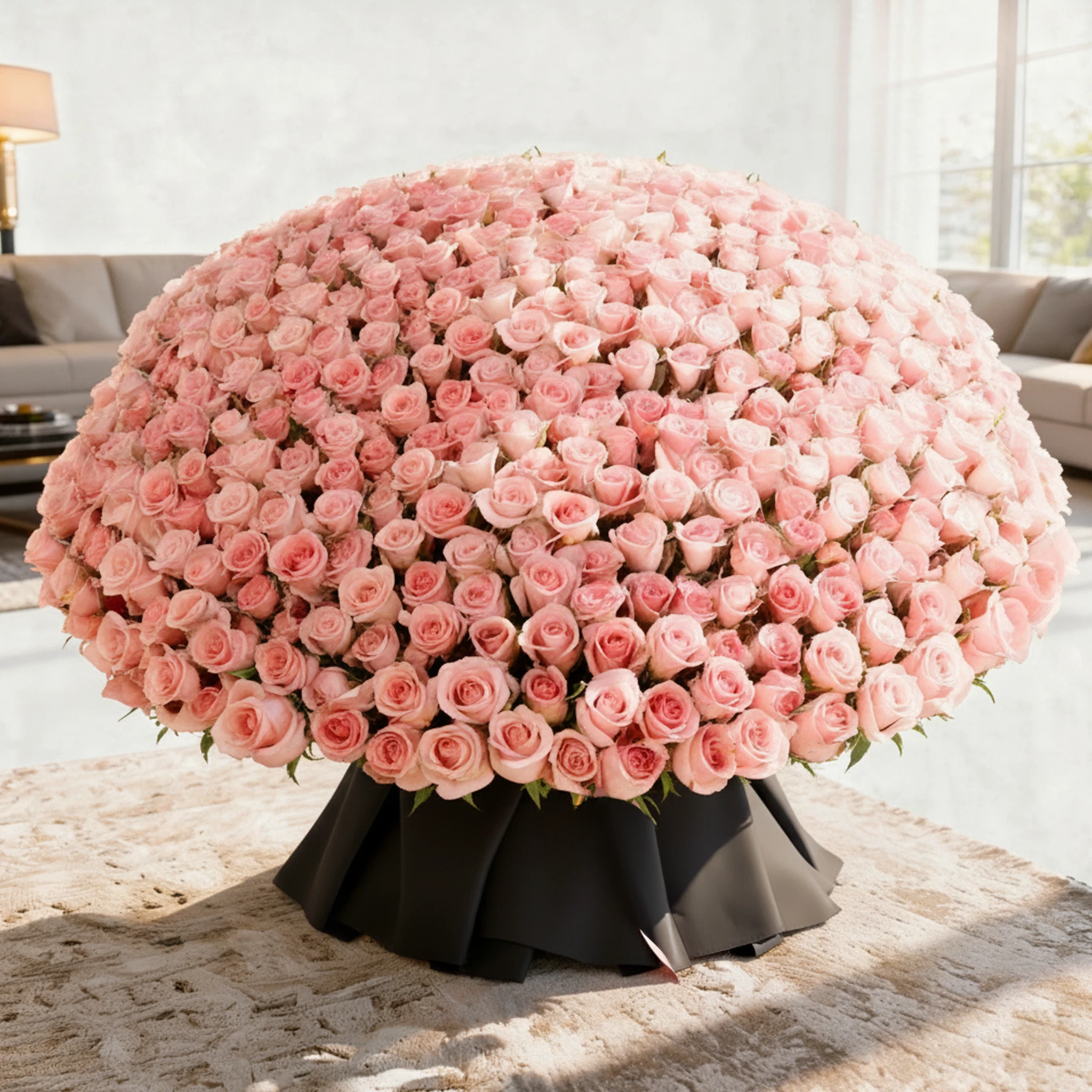 Bouquet of 1000 Pink Roses in Black Wrapping