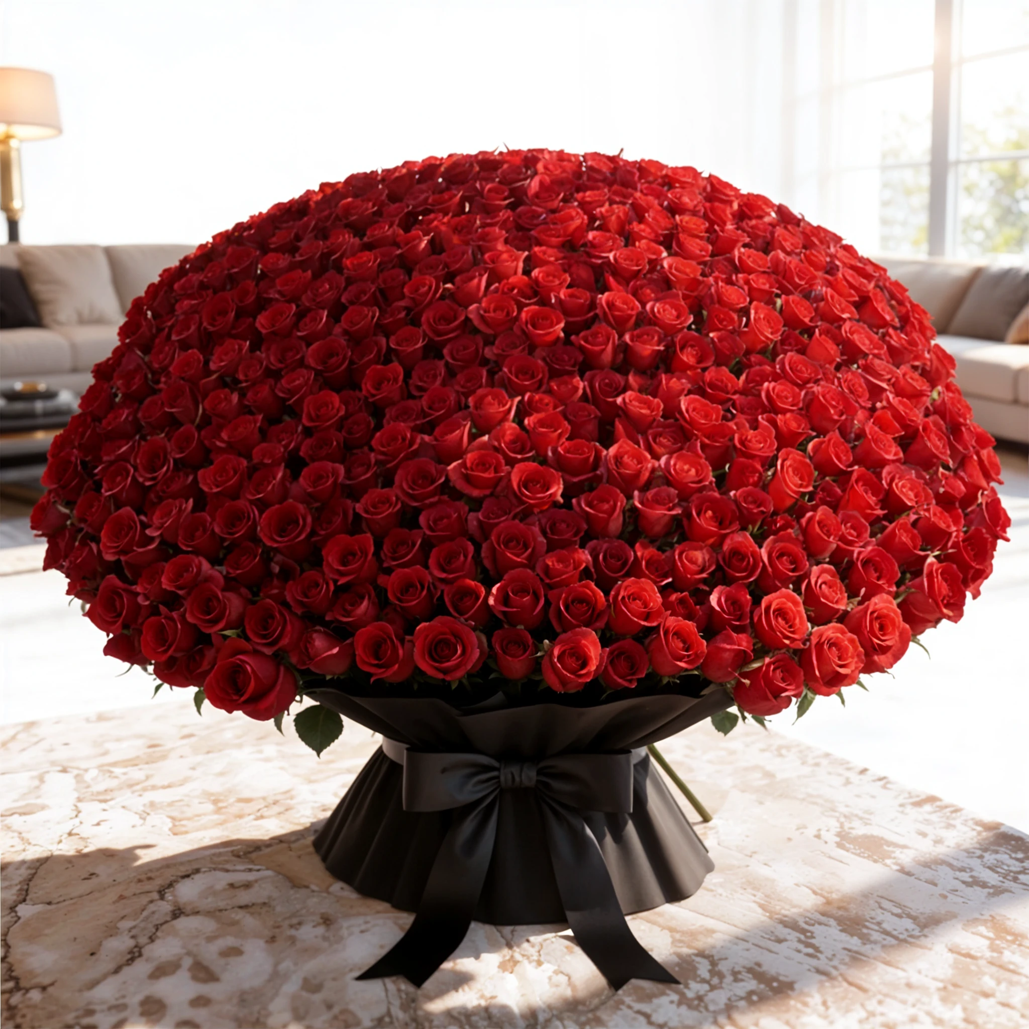 Bouquet of 1000 Red Roses in Black Wrapping