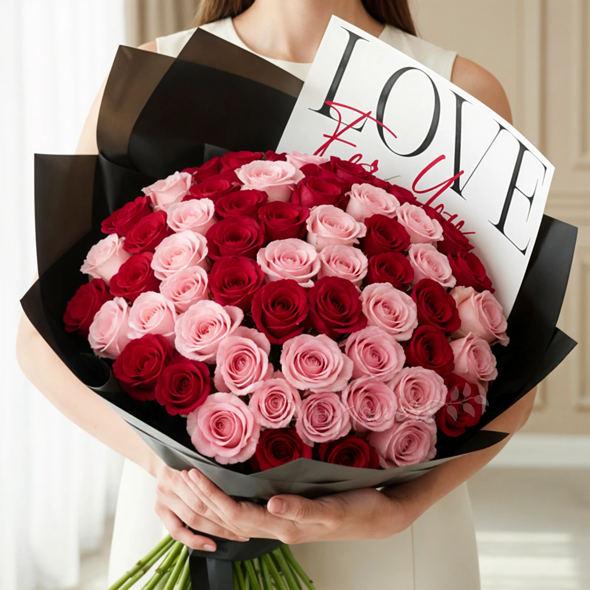 50 Red & Pink Roses Bouquet