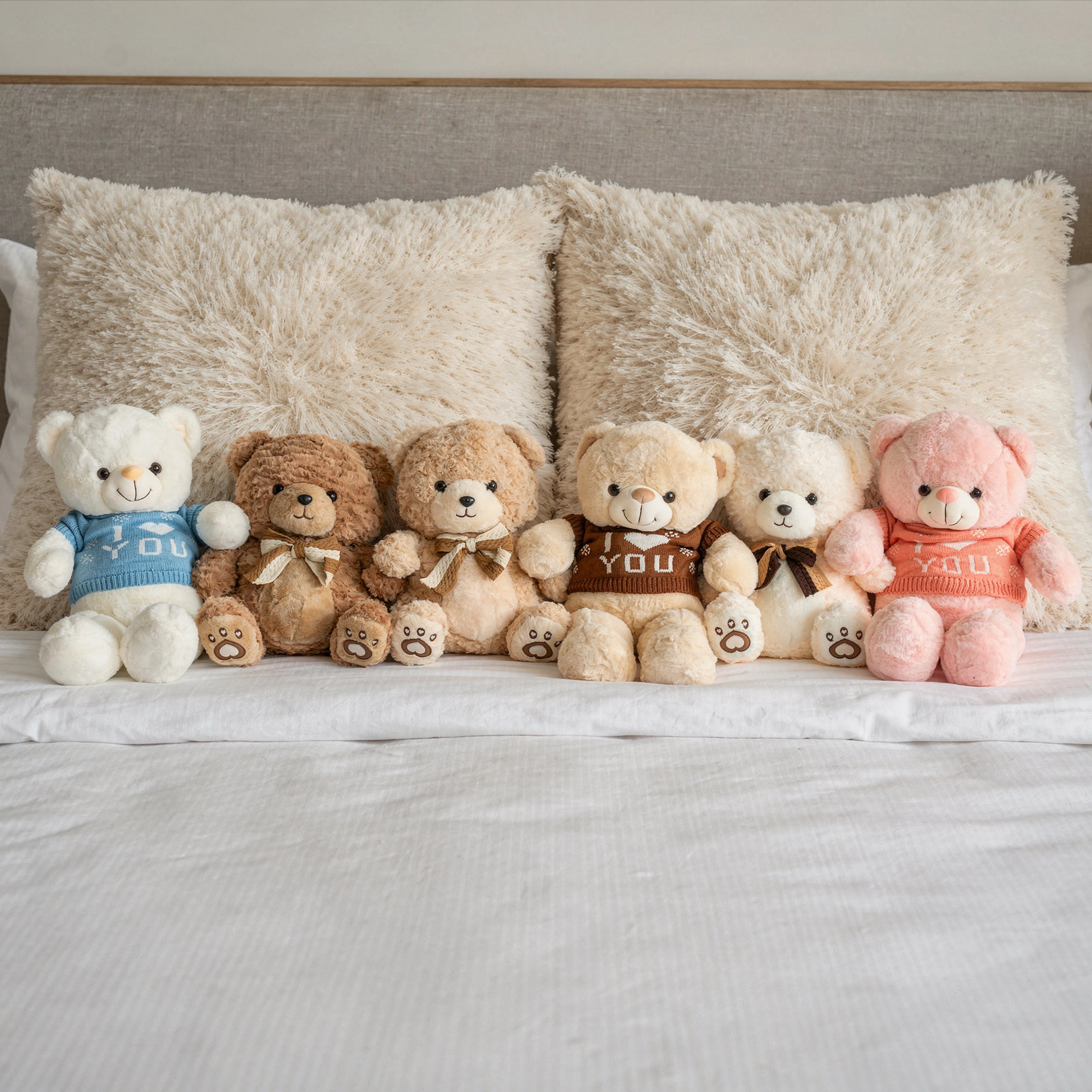 Teddy Bears for You - 3 small White, brown and light brown teddy bears and 3 White , peach and pink teddy bears with tshirt
