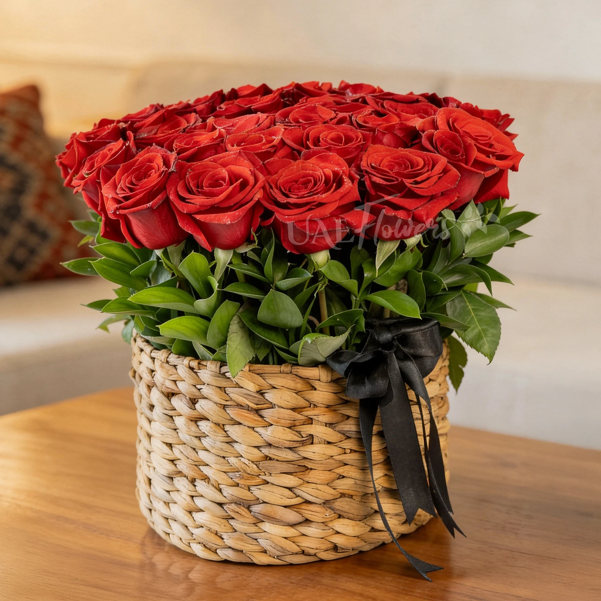 30 Red Roses in a Basket with Fillers