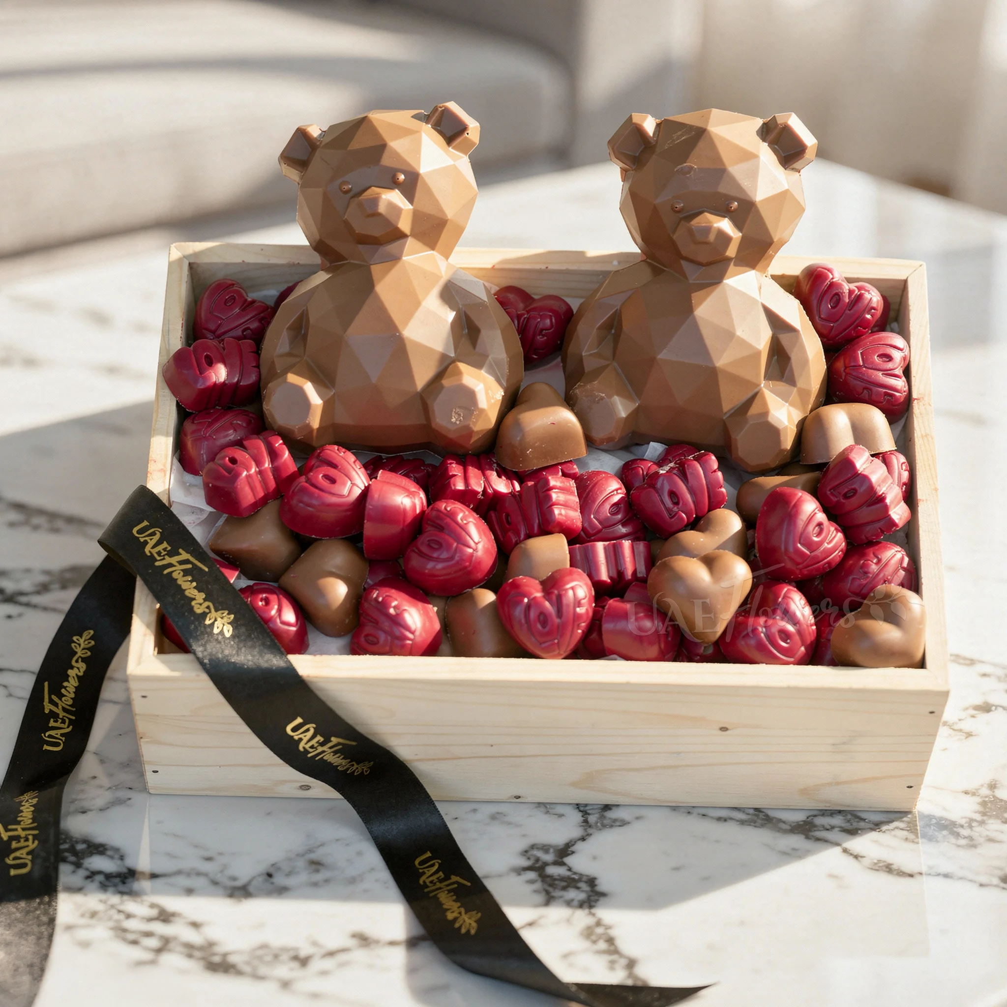 2 teddy bears (100 gms each) and 650 gms of assorted chocolates
