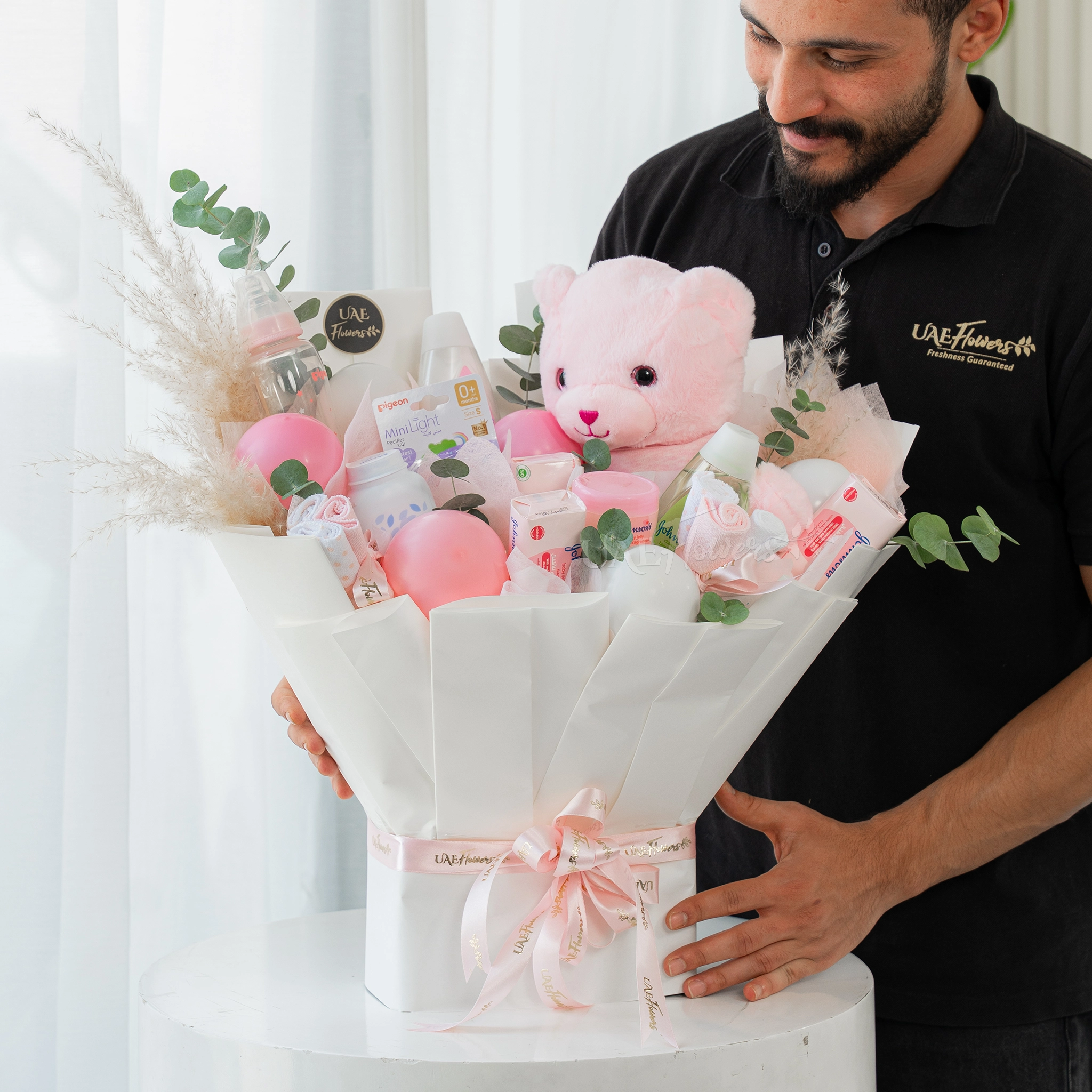 Little Princess Luxury Baby Girl Hamper with Pink Teddy Bear, Johnson Baby Essentials, Pigeon Bottle, and Newborn Gift Items