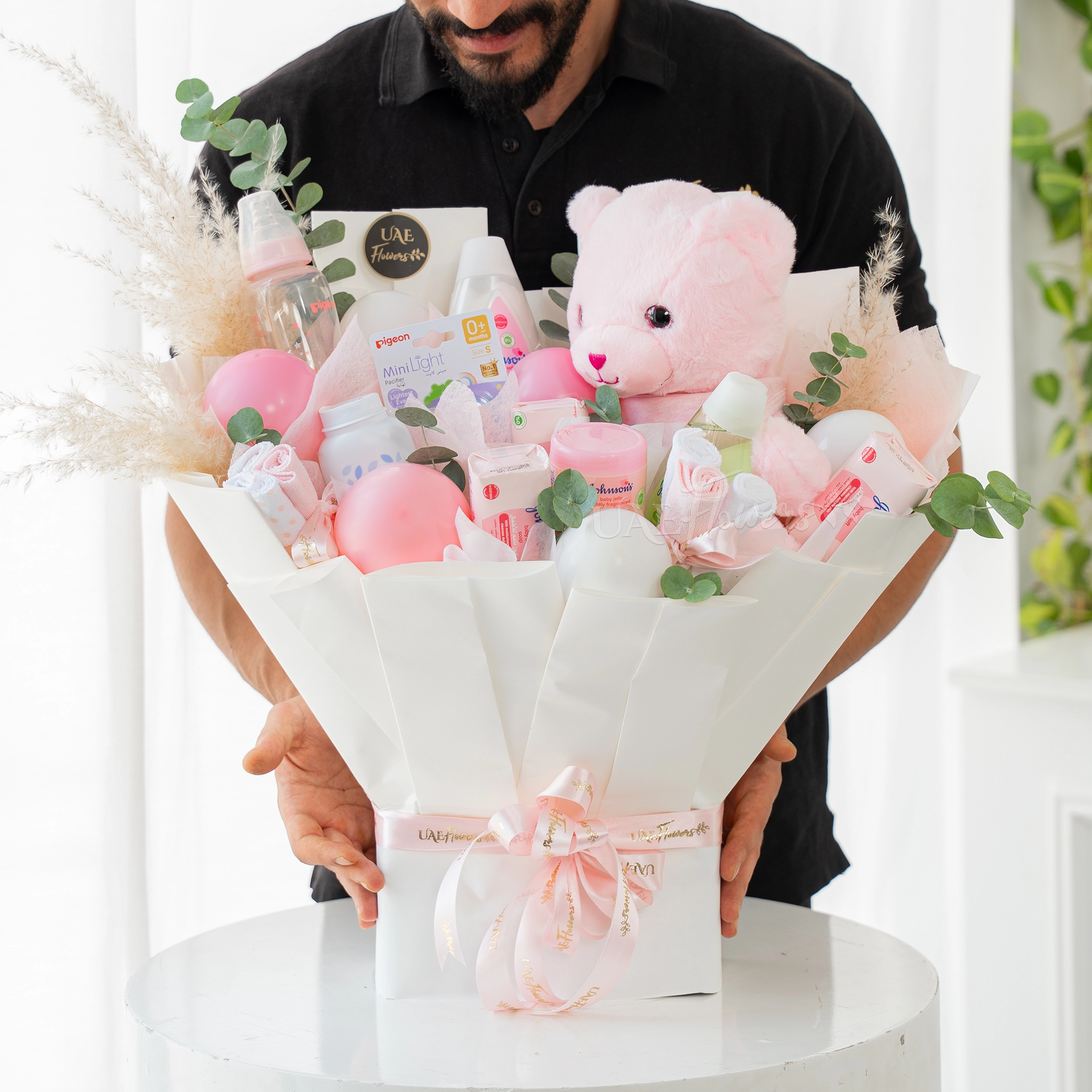 Little Princess Luxury Baby Girl Hamper with Pink Teddy Bear, Johnson Baby Essentials, Pigeon Bottle, and Newborn Gift Items