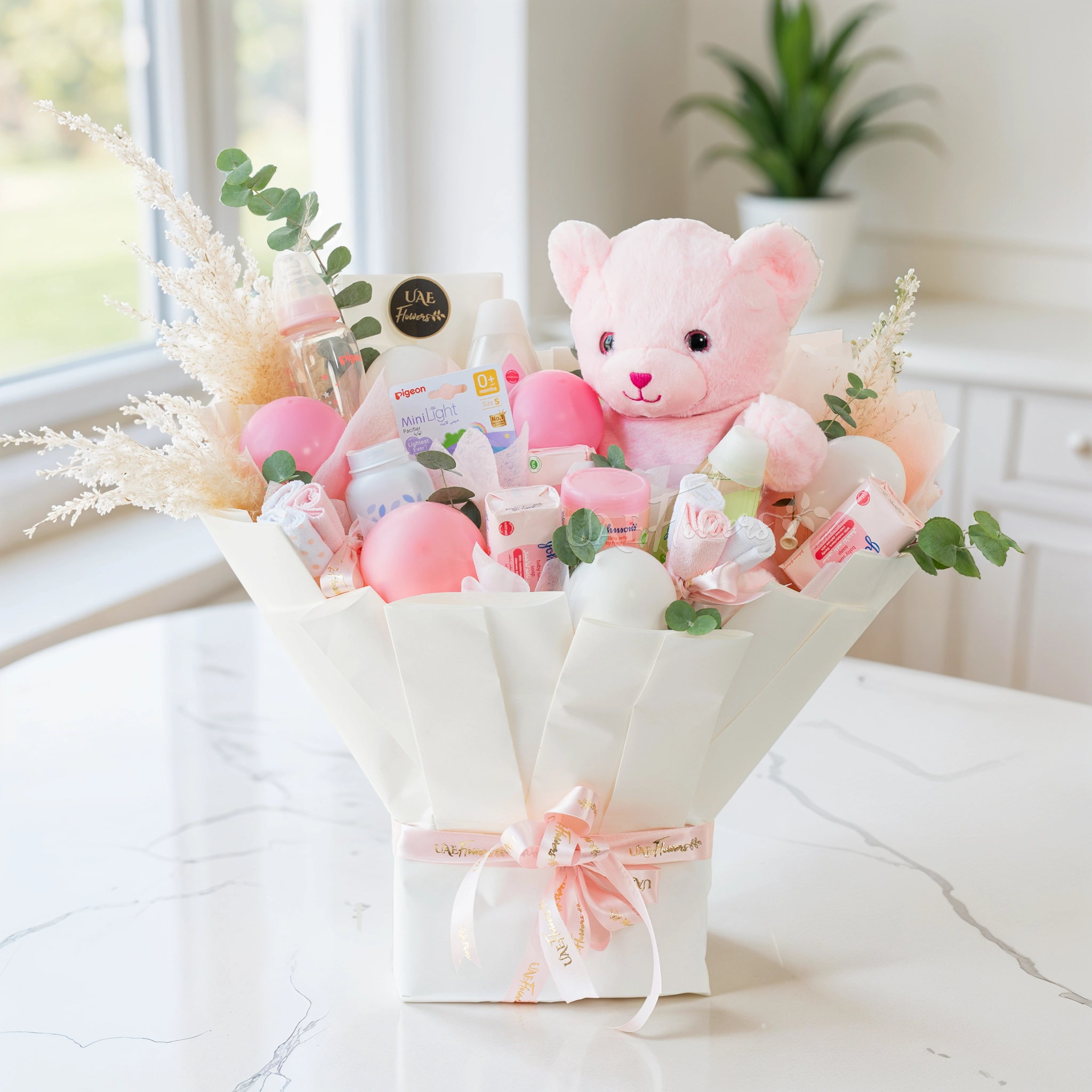 Little Princess Luxury Baby Girl Hamper with Pink Teddy Bear, Johnson Baby Essentials, Pigeon Bottle, and Newborn Gift Items