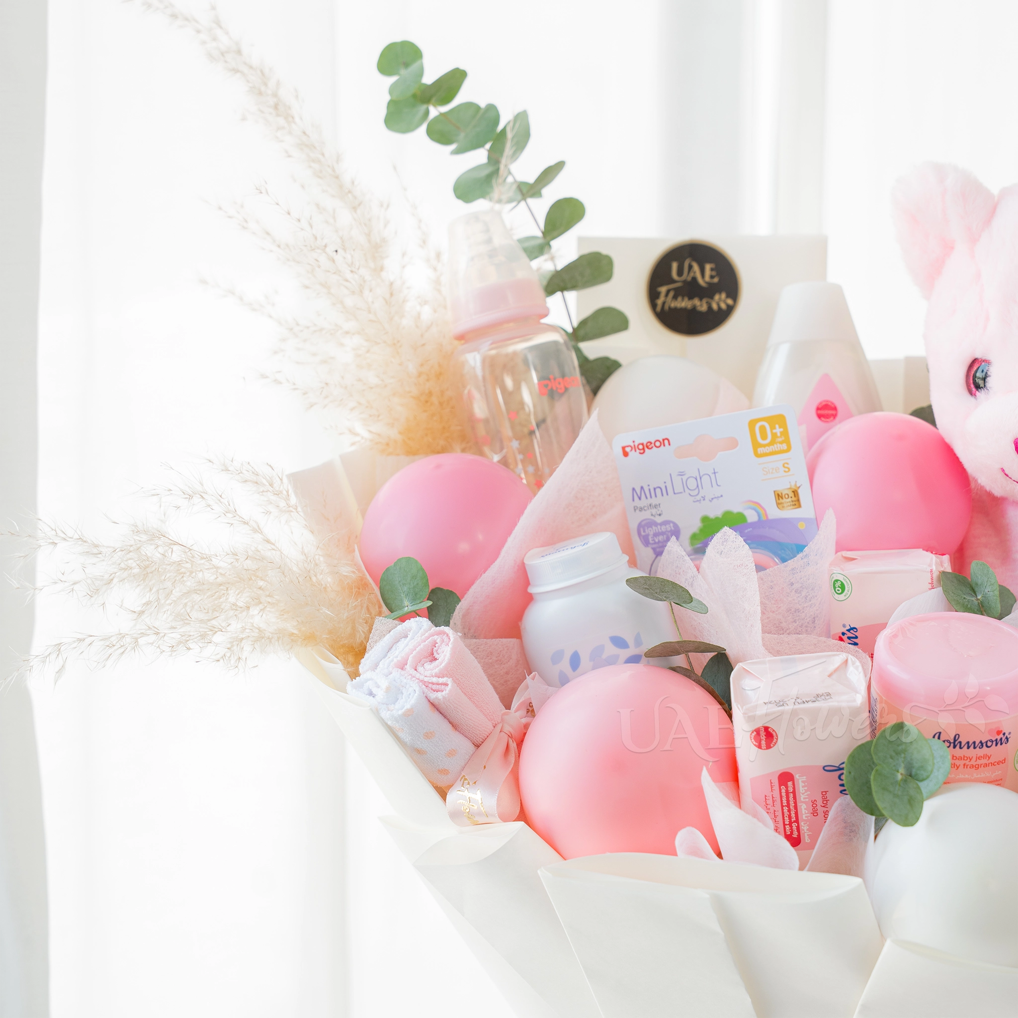 Little Princess Luxury Baby Girl Hamper with Pink Teddy Bear, Johnson Baby Essentials, Pigeon Bottle, and Newborn Gift Items