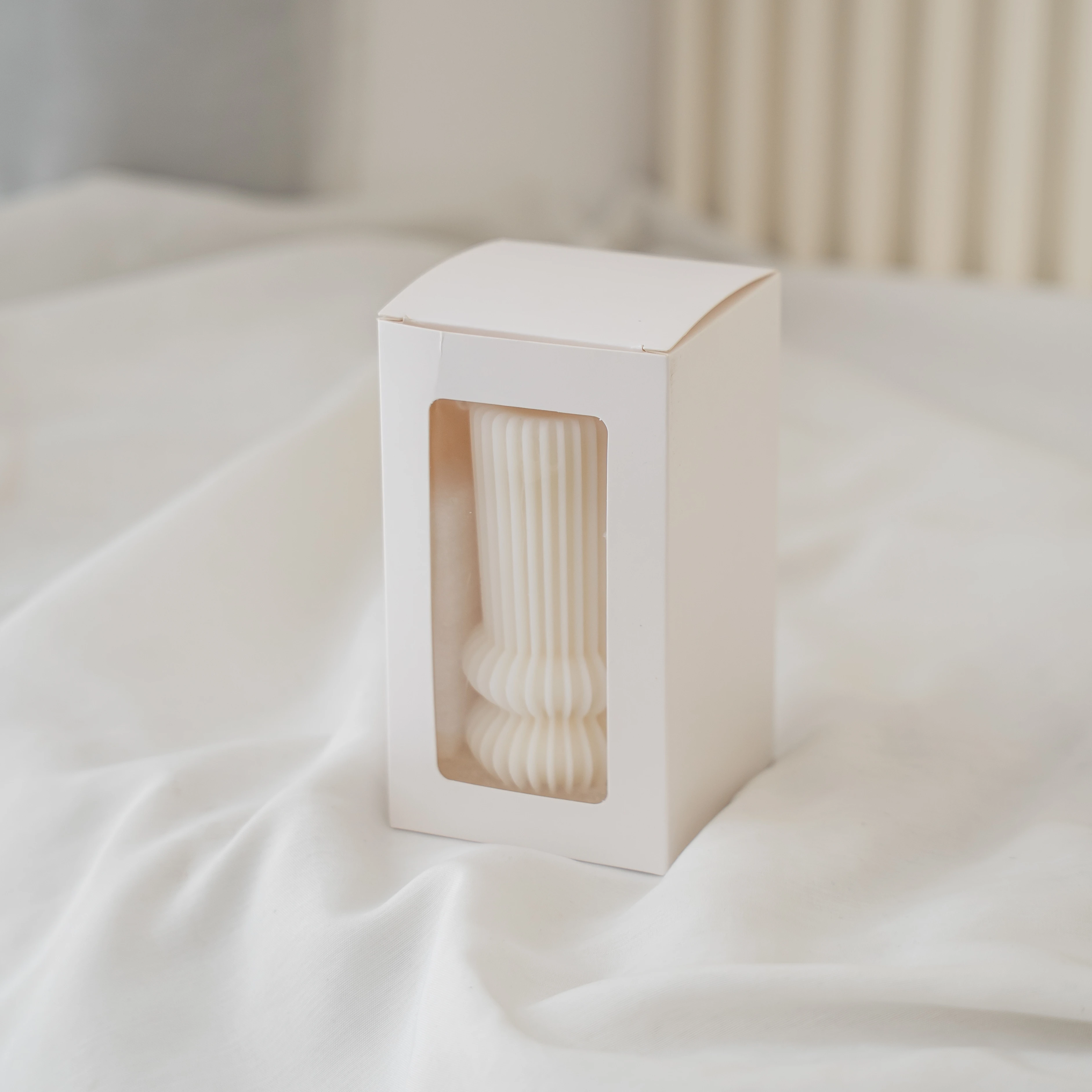 Handcrafted Ivory Harmony Sculpted Pillar Candle with Modern Ribbed Design, Decorative Unscented Ivory Wax Candle for Minimalist Home Décor and Gifting