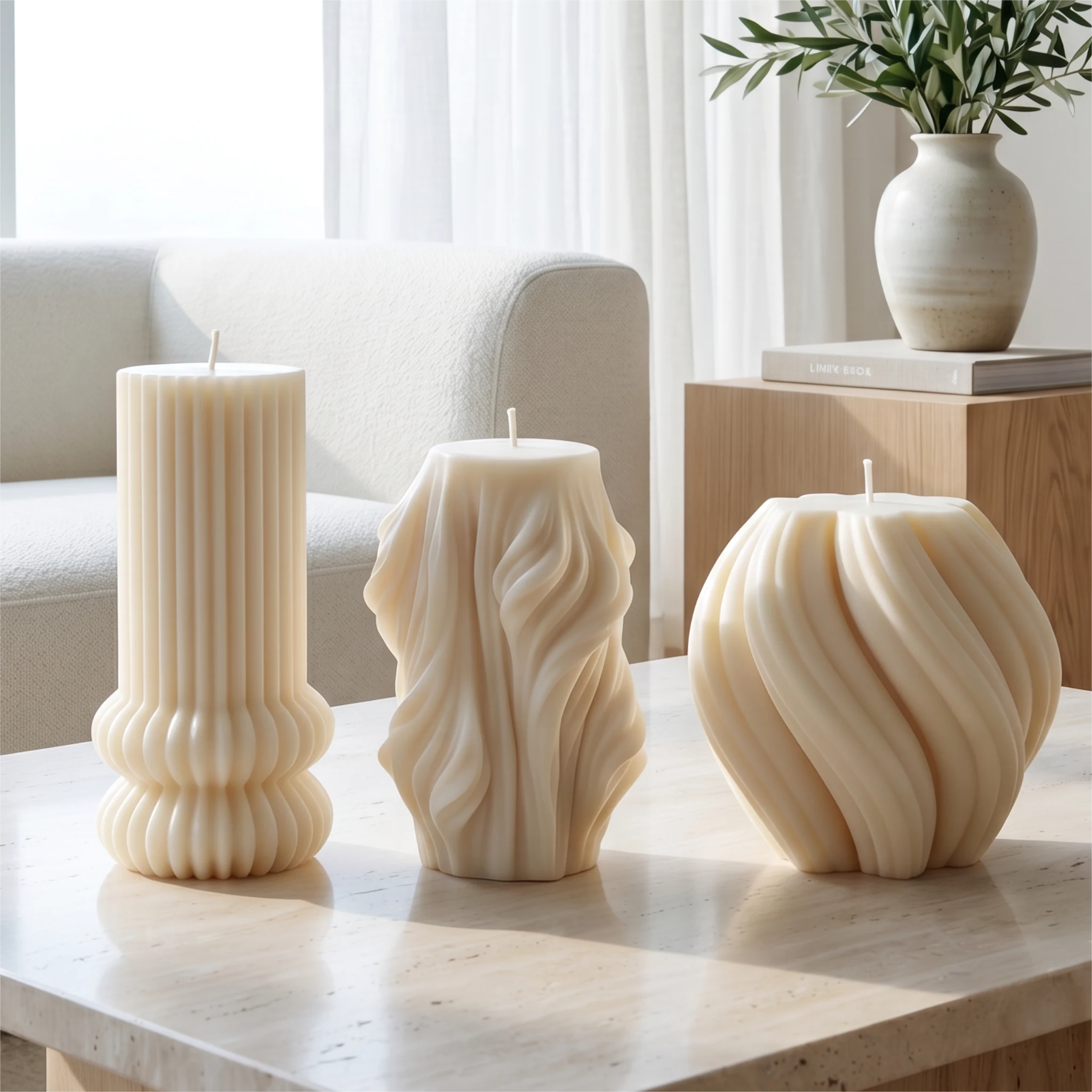Sculpted Luxury Candle Set of 3 with elegant ivory artistic candles for premium home décor and gifting.