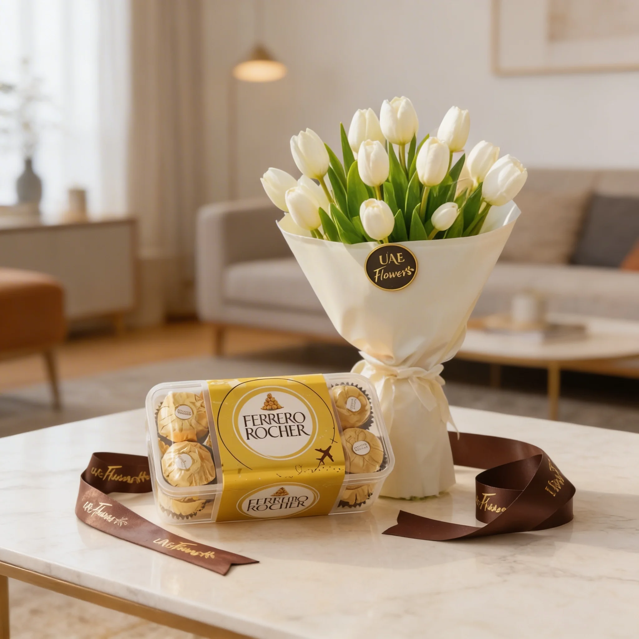 White Tulips with Ferrero 16s