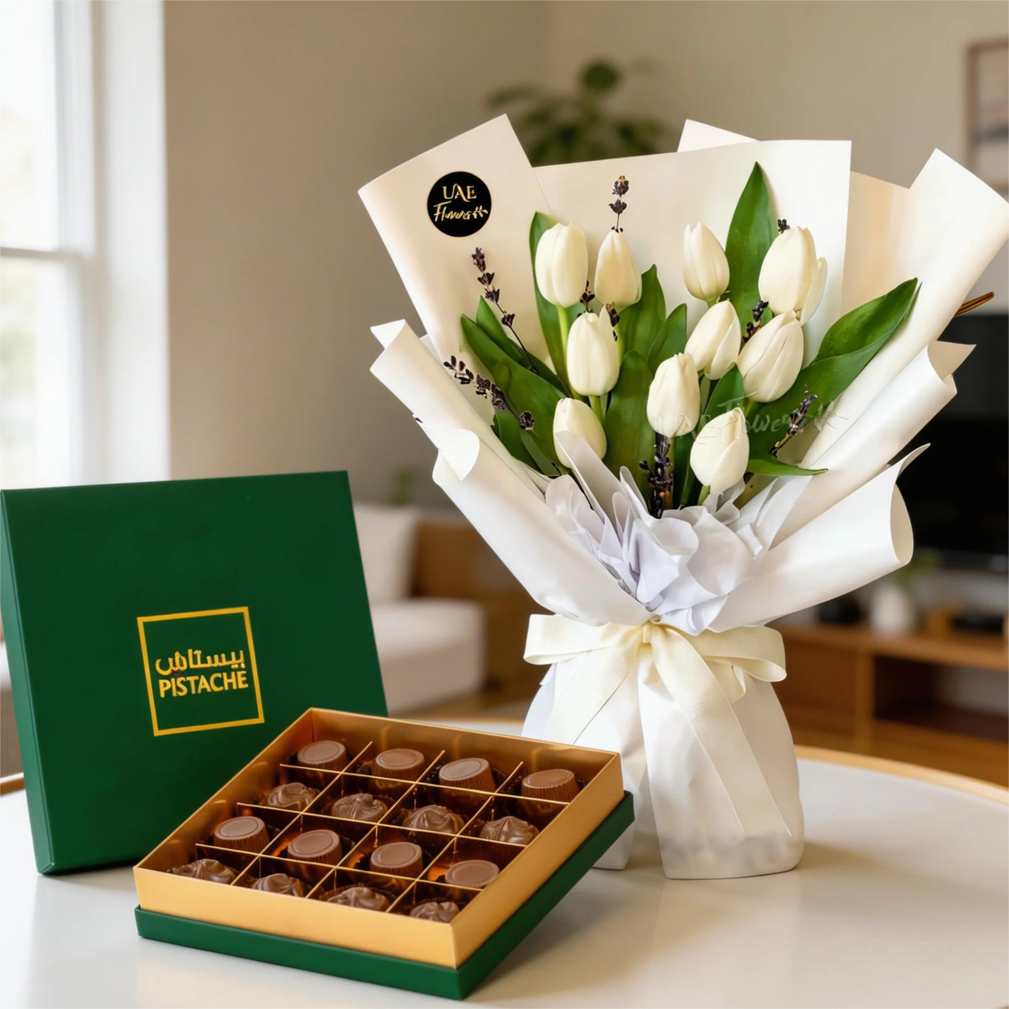 White Tulips with Pistache 16 Pcs Chocolate