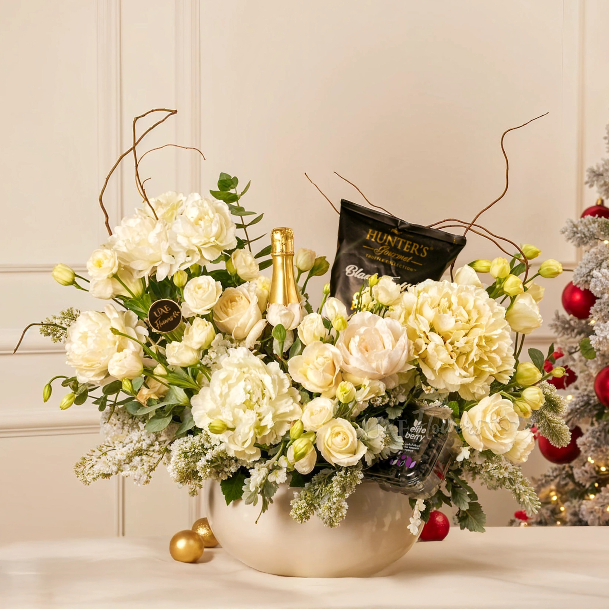 Winter White Luxe Vase | Premium Flowers & Gourmet Hamper