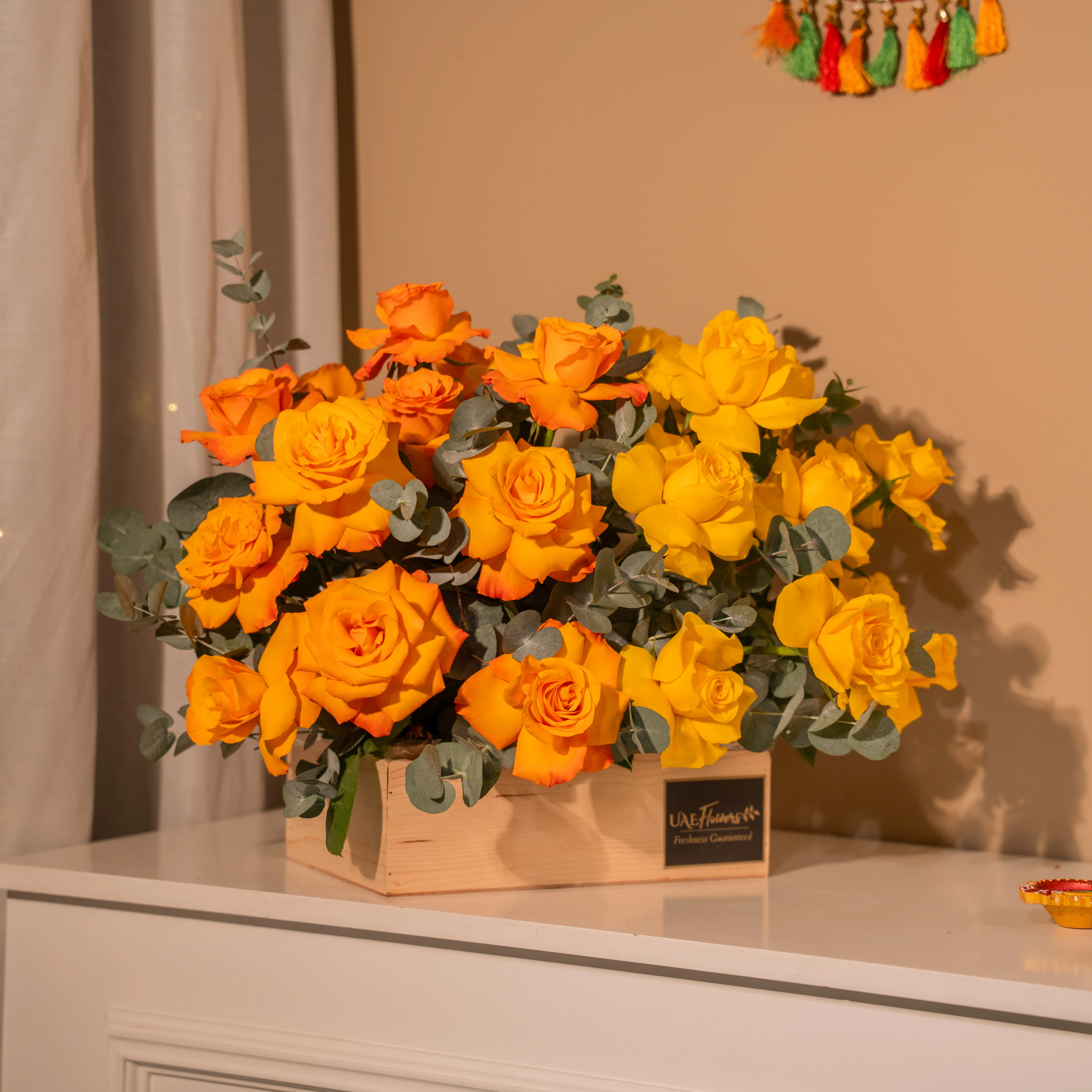 Golden Harmony Tray - Diwali Flowers Dubai