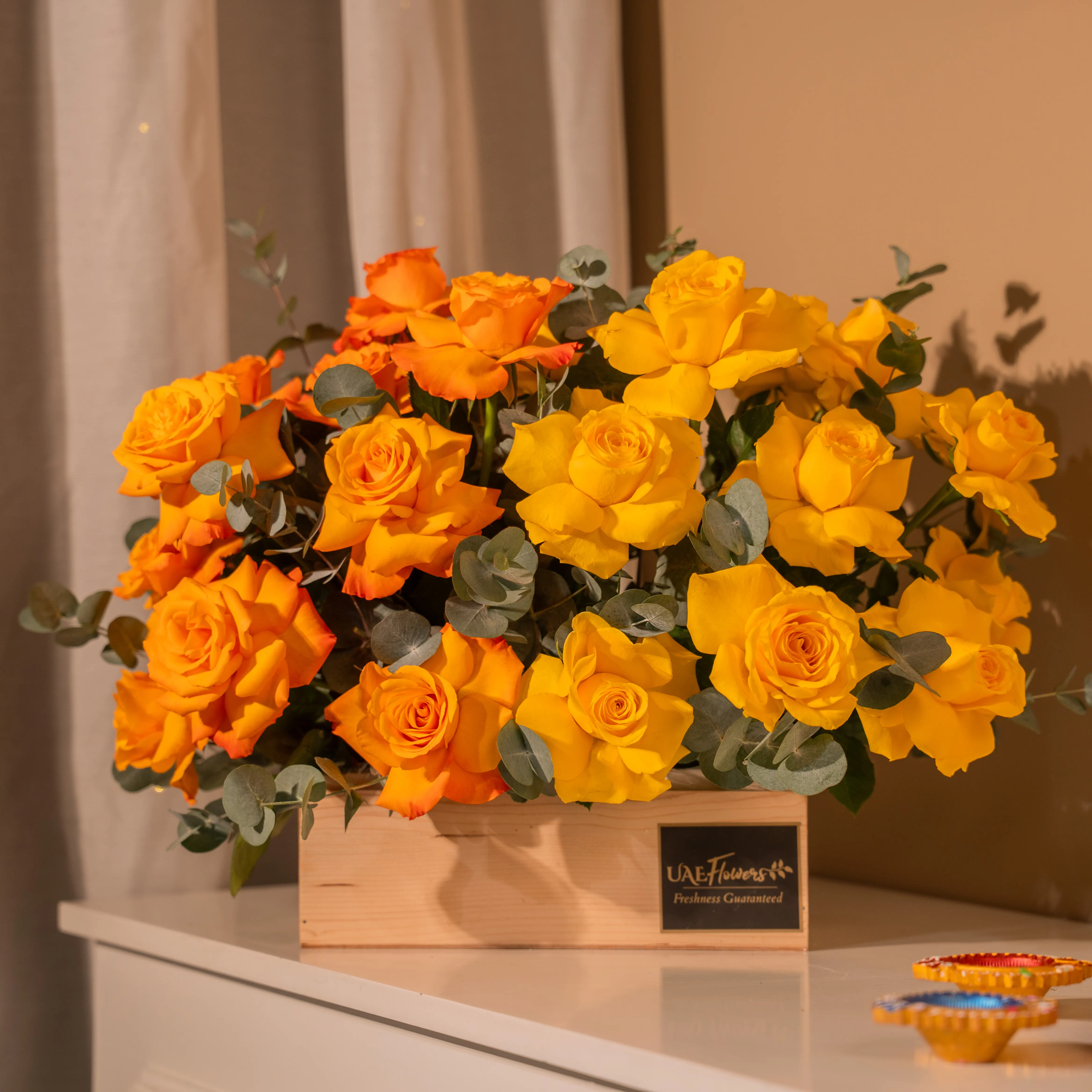 Golden Harmony Tray - Diwali Flowers Dubai