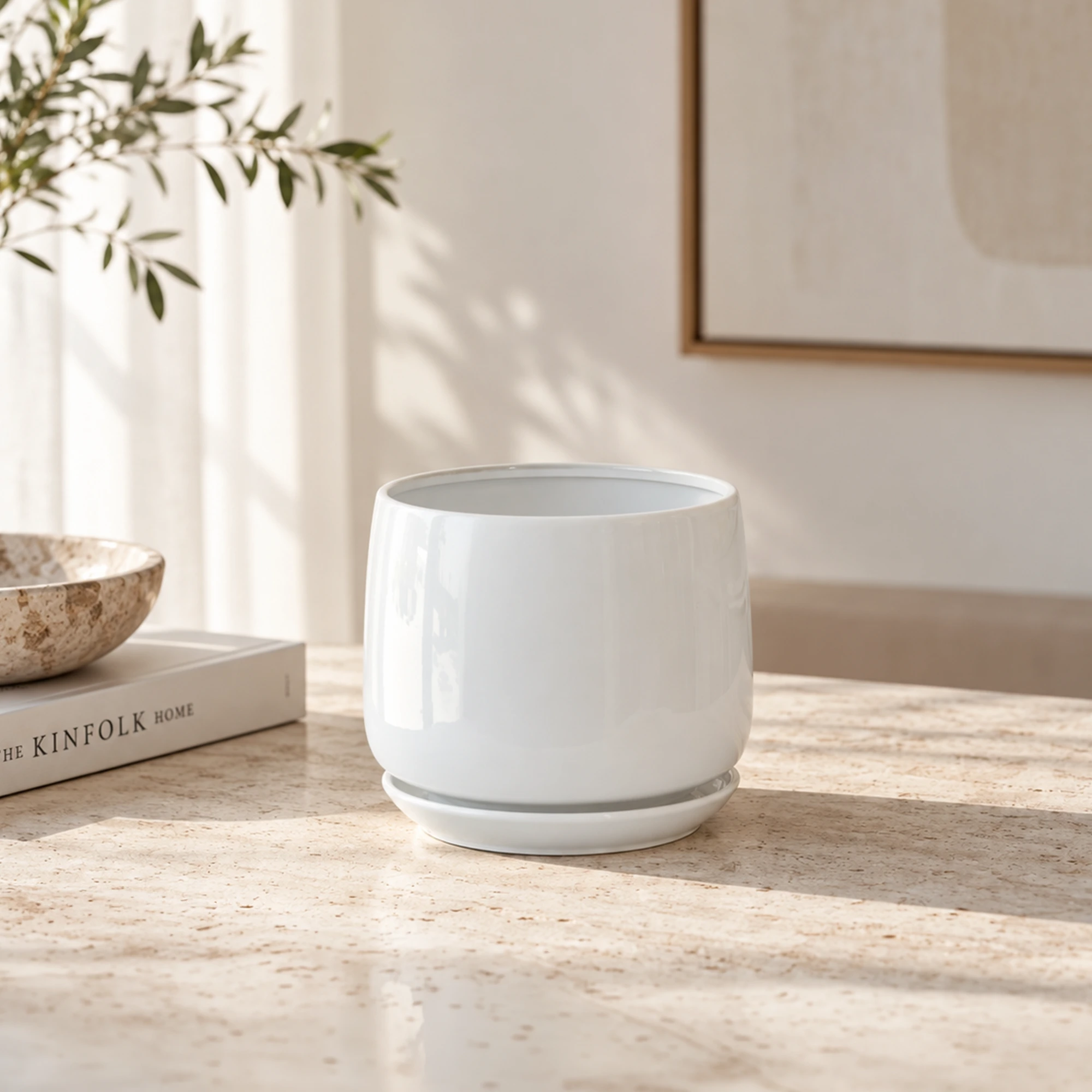 White ceramic plant pot 15 × 15 cm for indoor plants