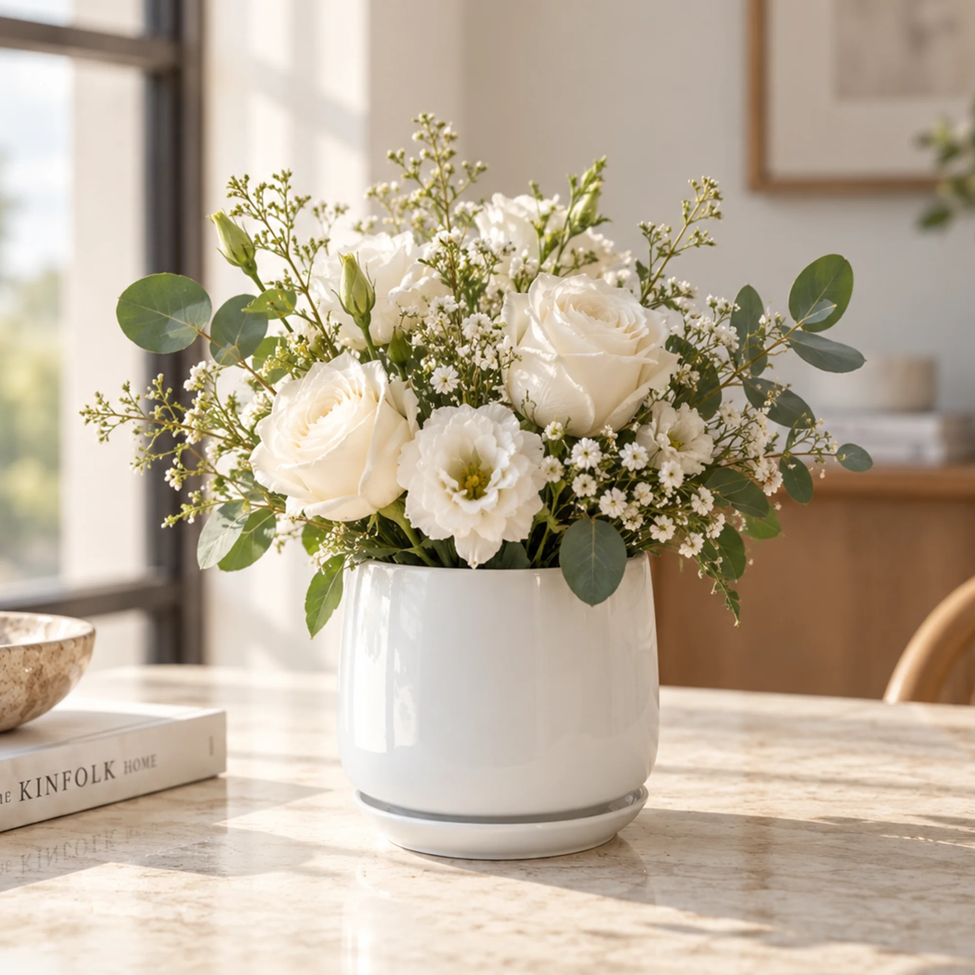 White ceramic plant pot 15 × 15 cm for indoor plants