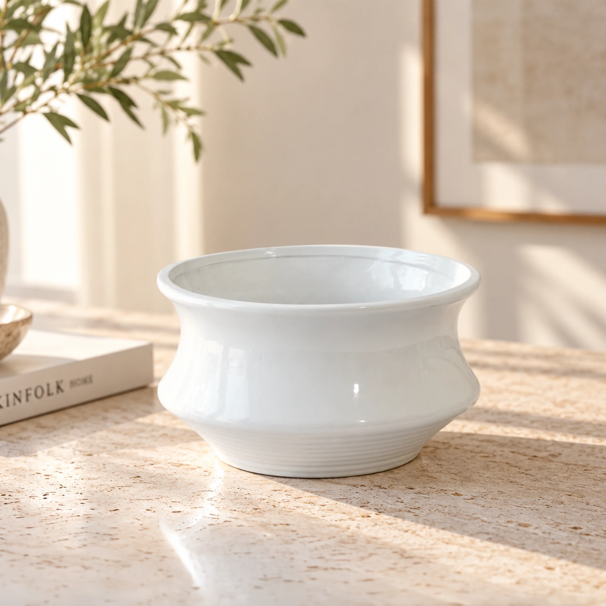 White ceramic bowl 17 × 27 cm for plants and home décor