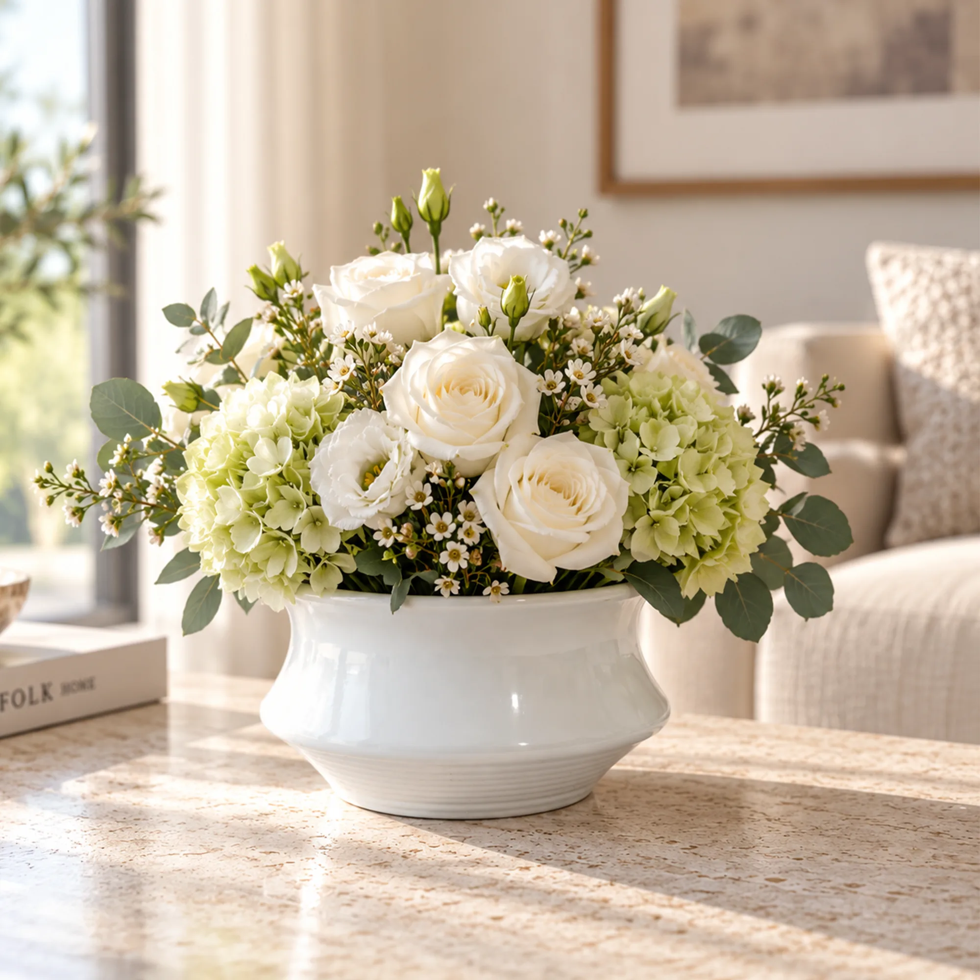 White ceramic bowl 17 × 27 cm for plants and home décor