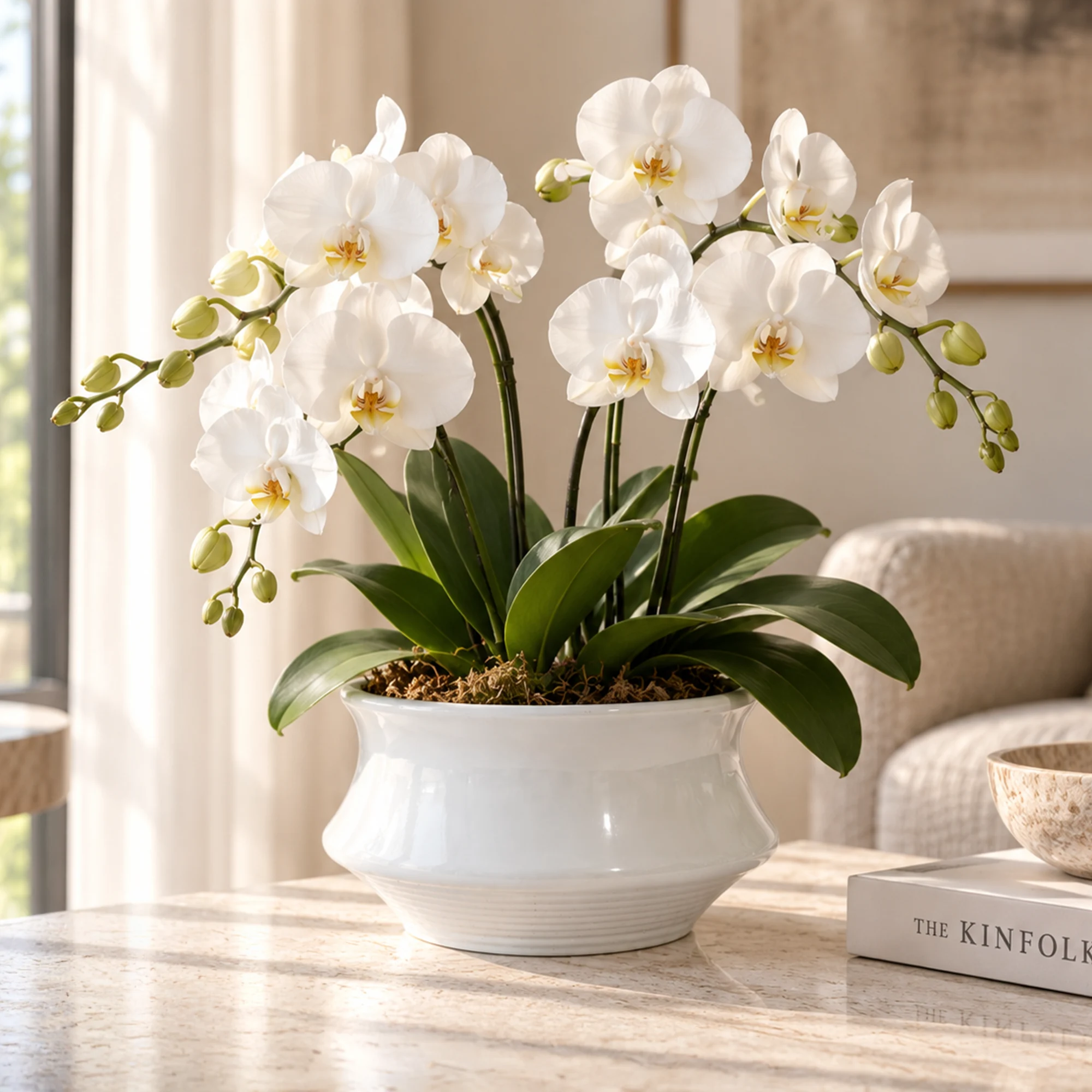 White ceramic bowl 17 × 27 cm for plants and home décor