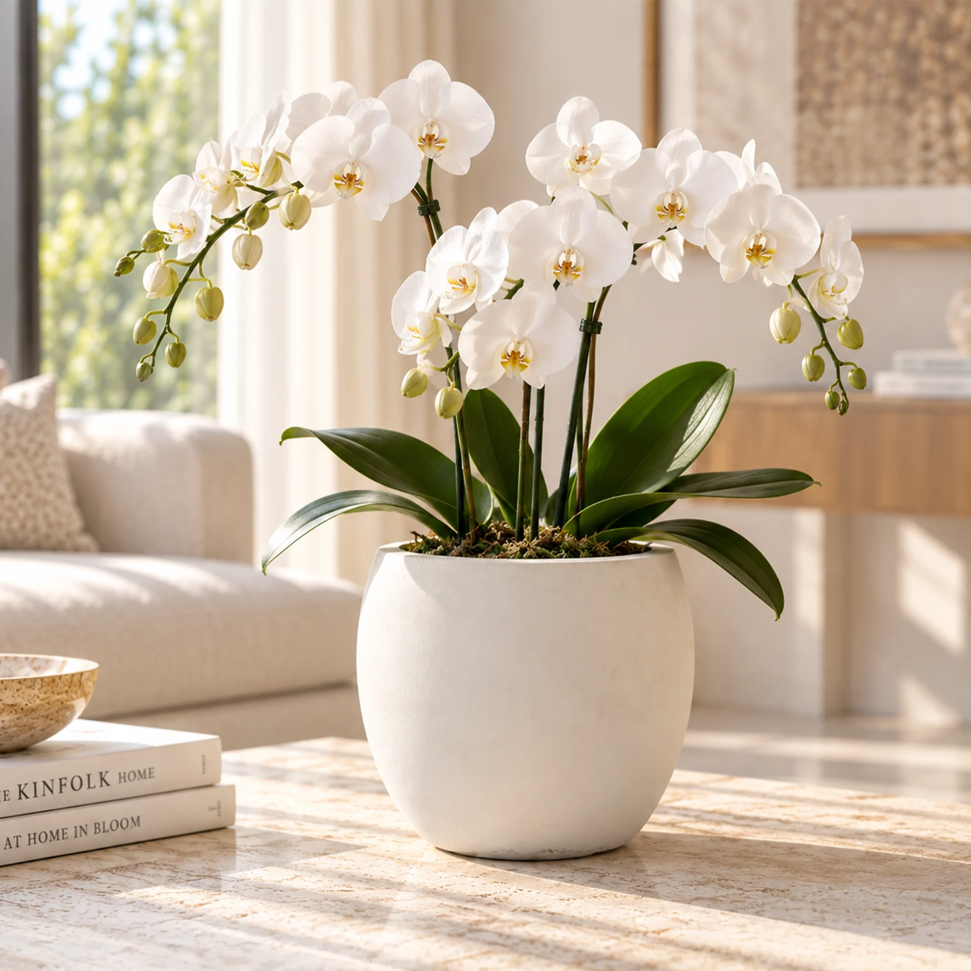 Round white ceramic pot for indoor plants and home décor