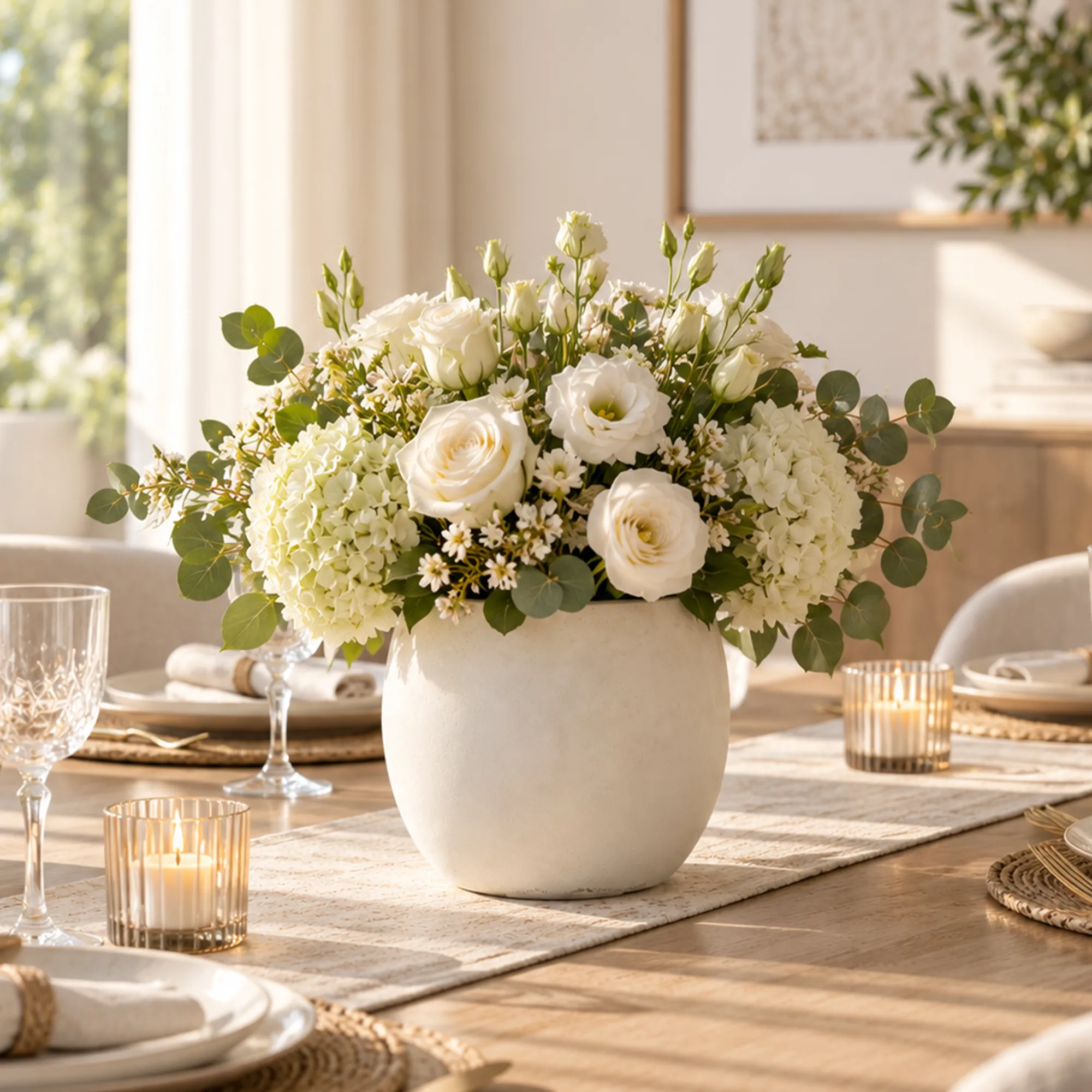 Round white ceramic pot for indoor plants and home décor