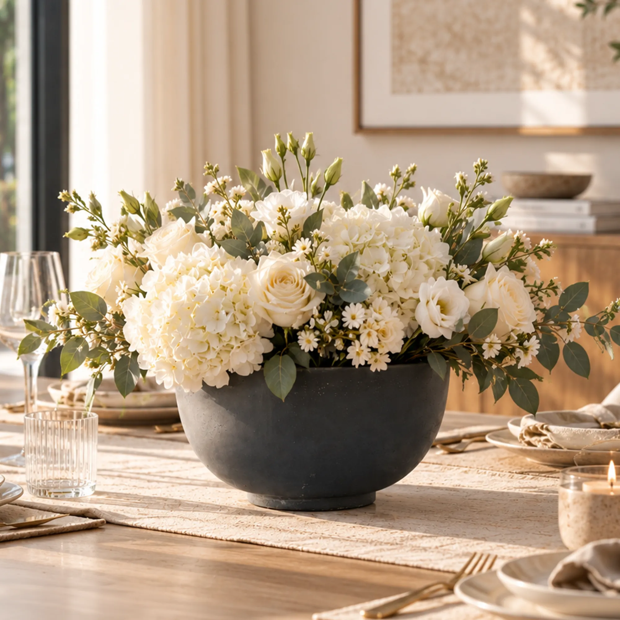 Large grey round plant pot for indoor plants and home décor