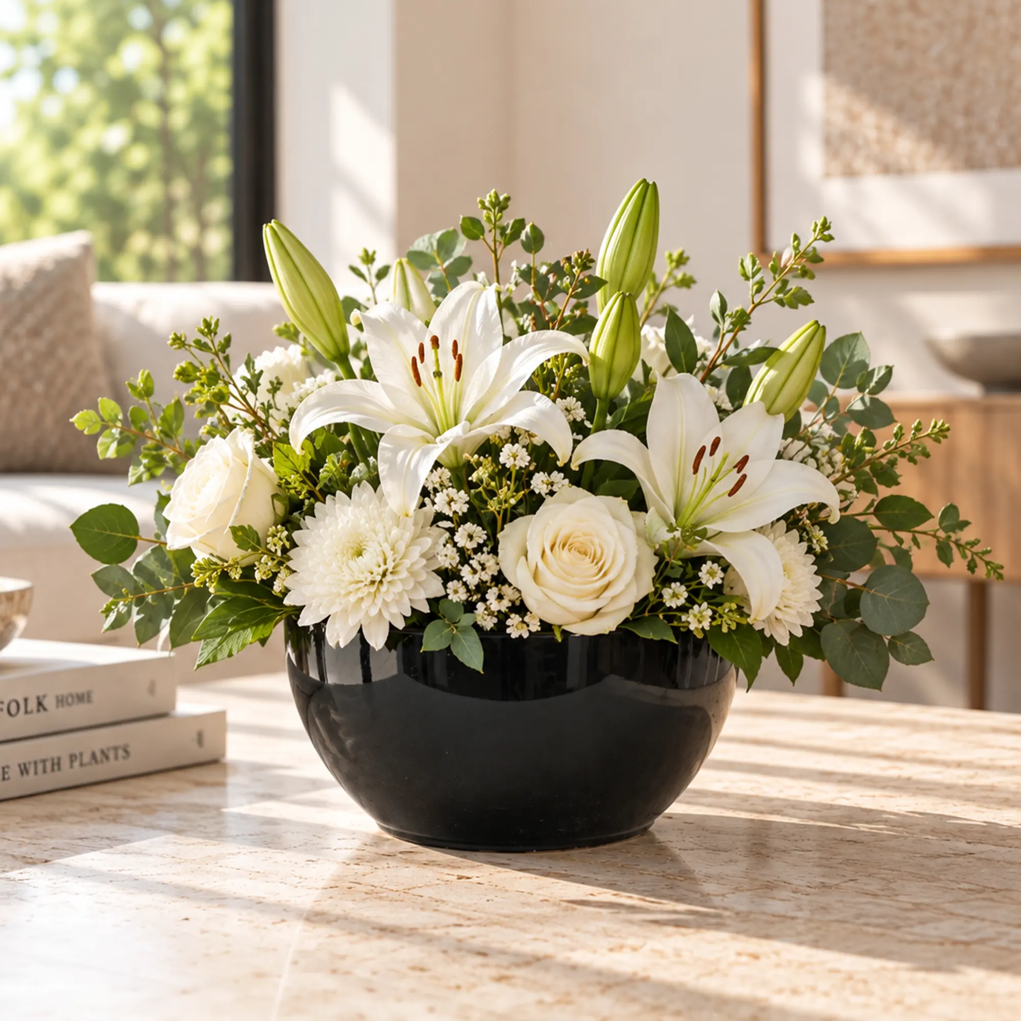 Black glossy ceramic plant pot 13cm H × 22cm W for indoor plants and home décor