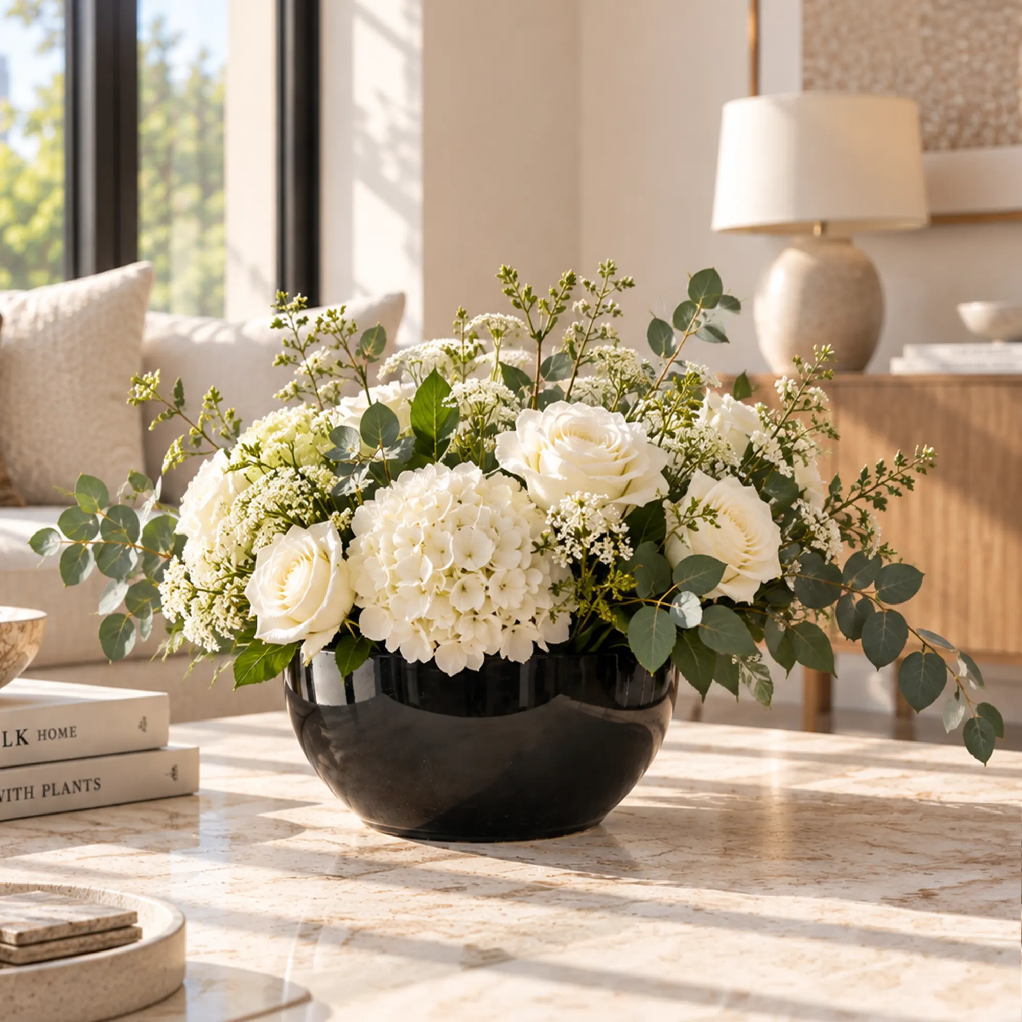 Black glossy ceramic plant pot 13cm H × 22cm W for indoor plants and home décor