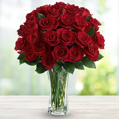 36 red roses in a vase