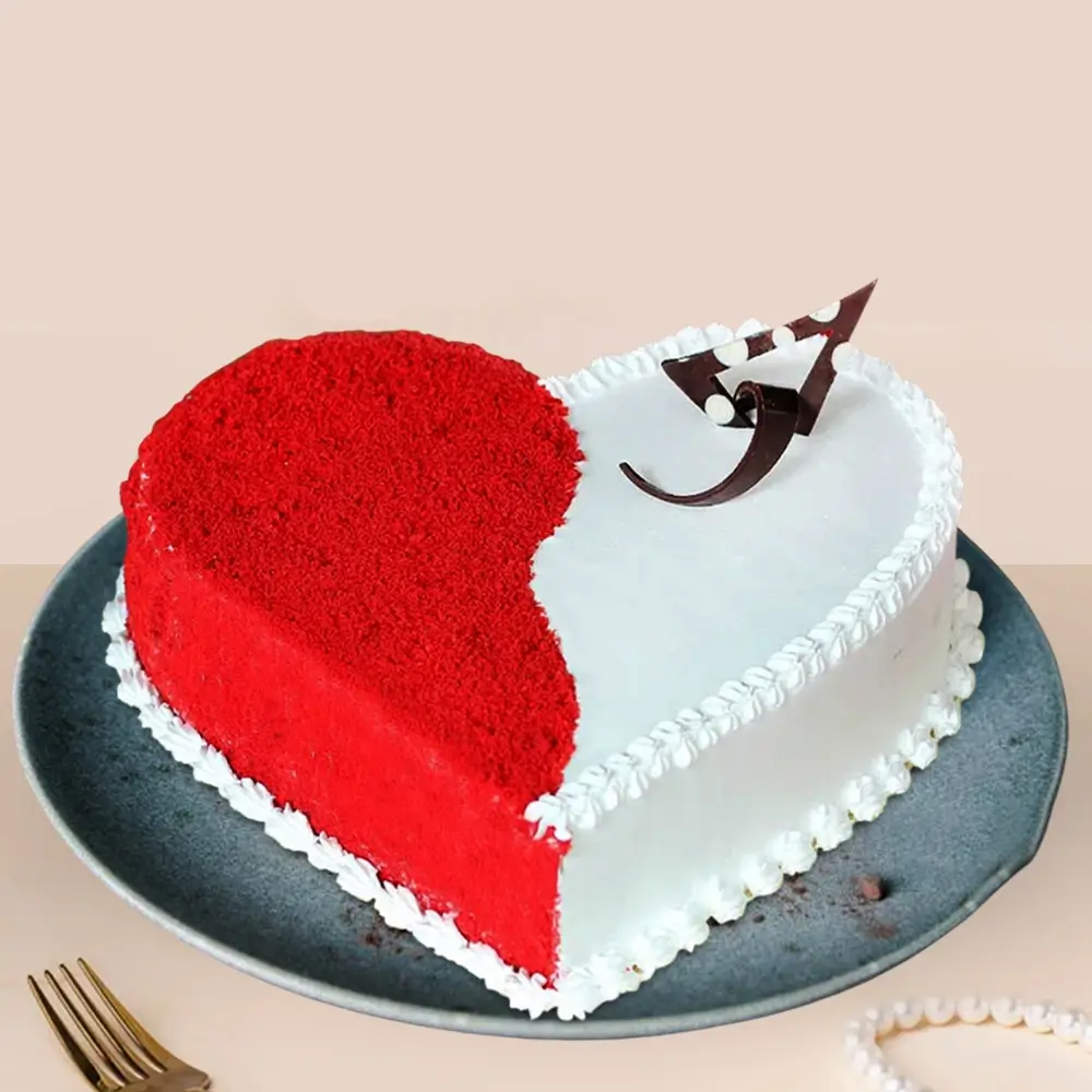 Delicious Red Velvet Heart shaped Cake