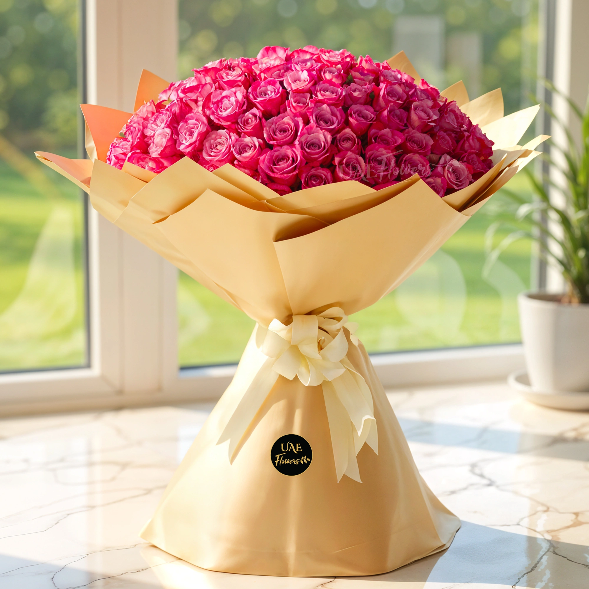 bouquet of 100 purple roses with fillers