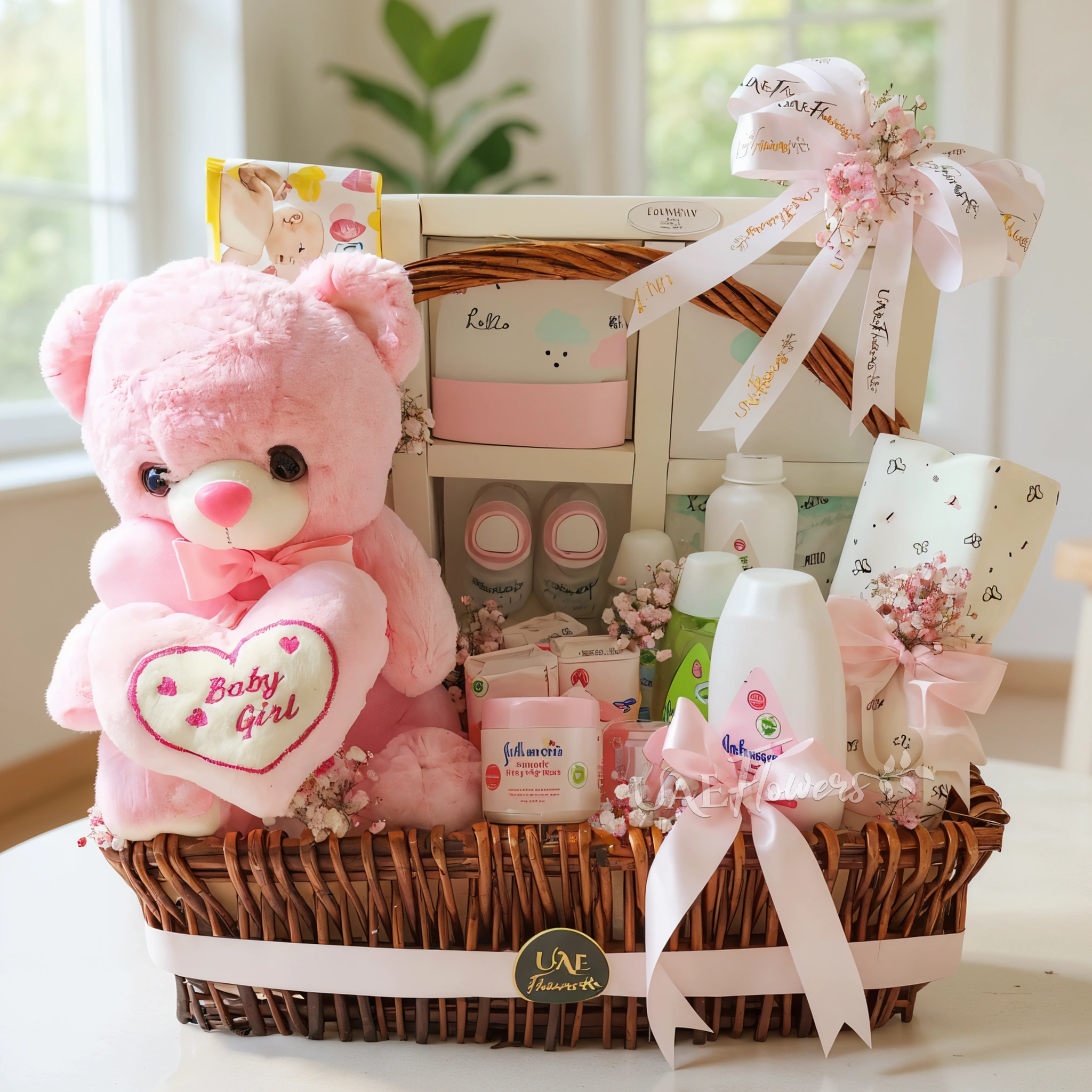 Gift hamper girl in a handle basket