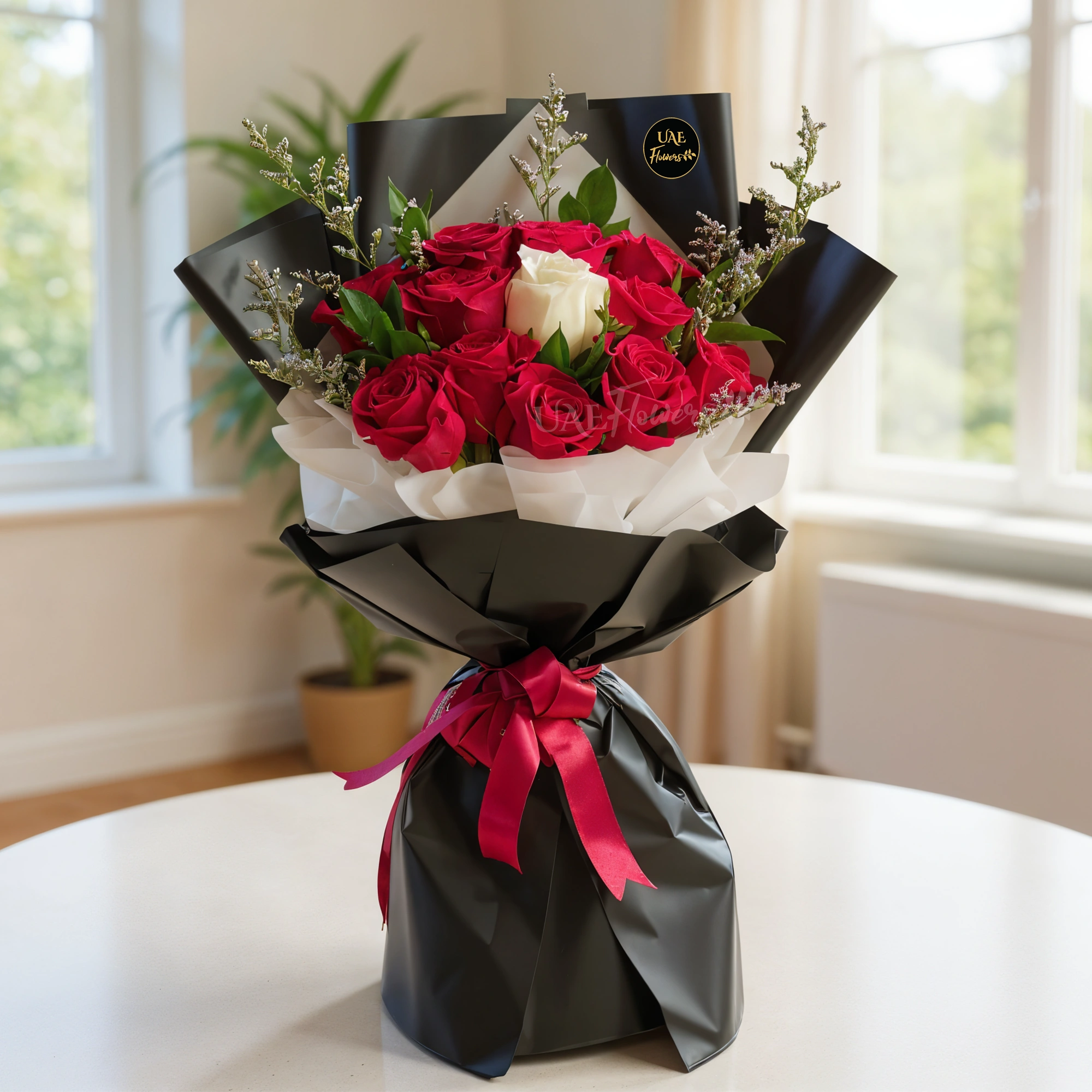 12 red roses and 1 white rose