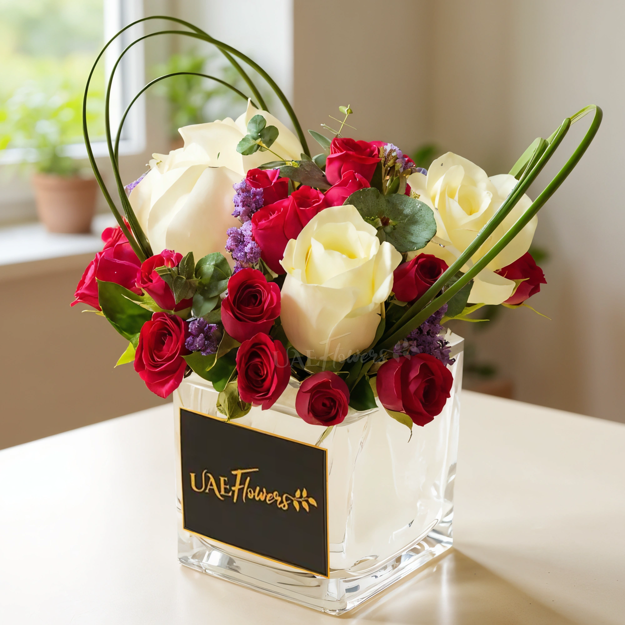 4 white roses and 3 red spray roses