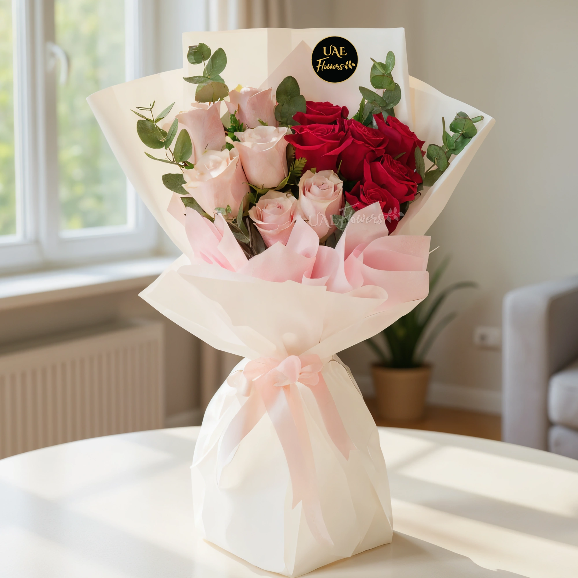 red roses and 6 pink roses