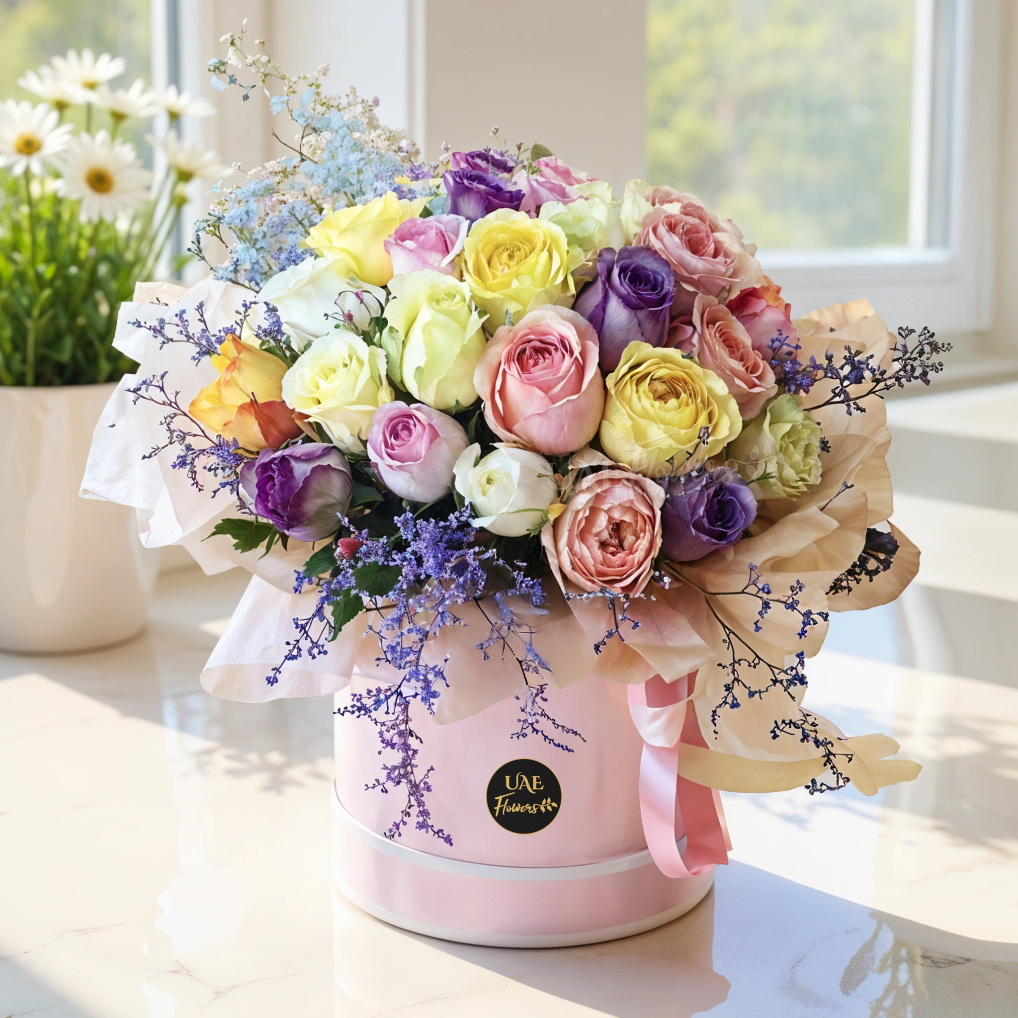 20 mix color roses with fillers in a round box