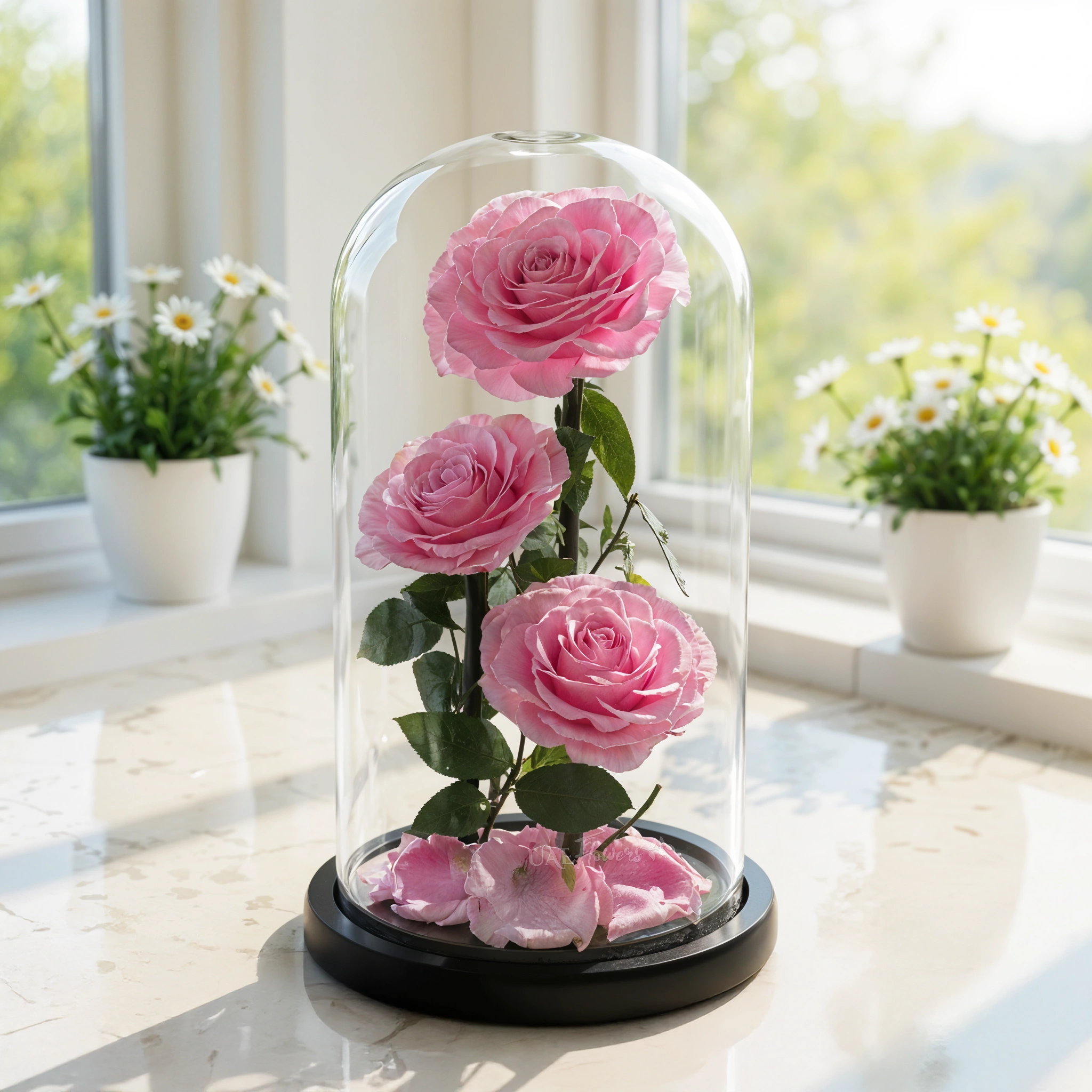 3 pink forever roses