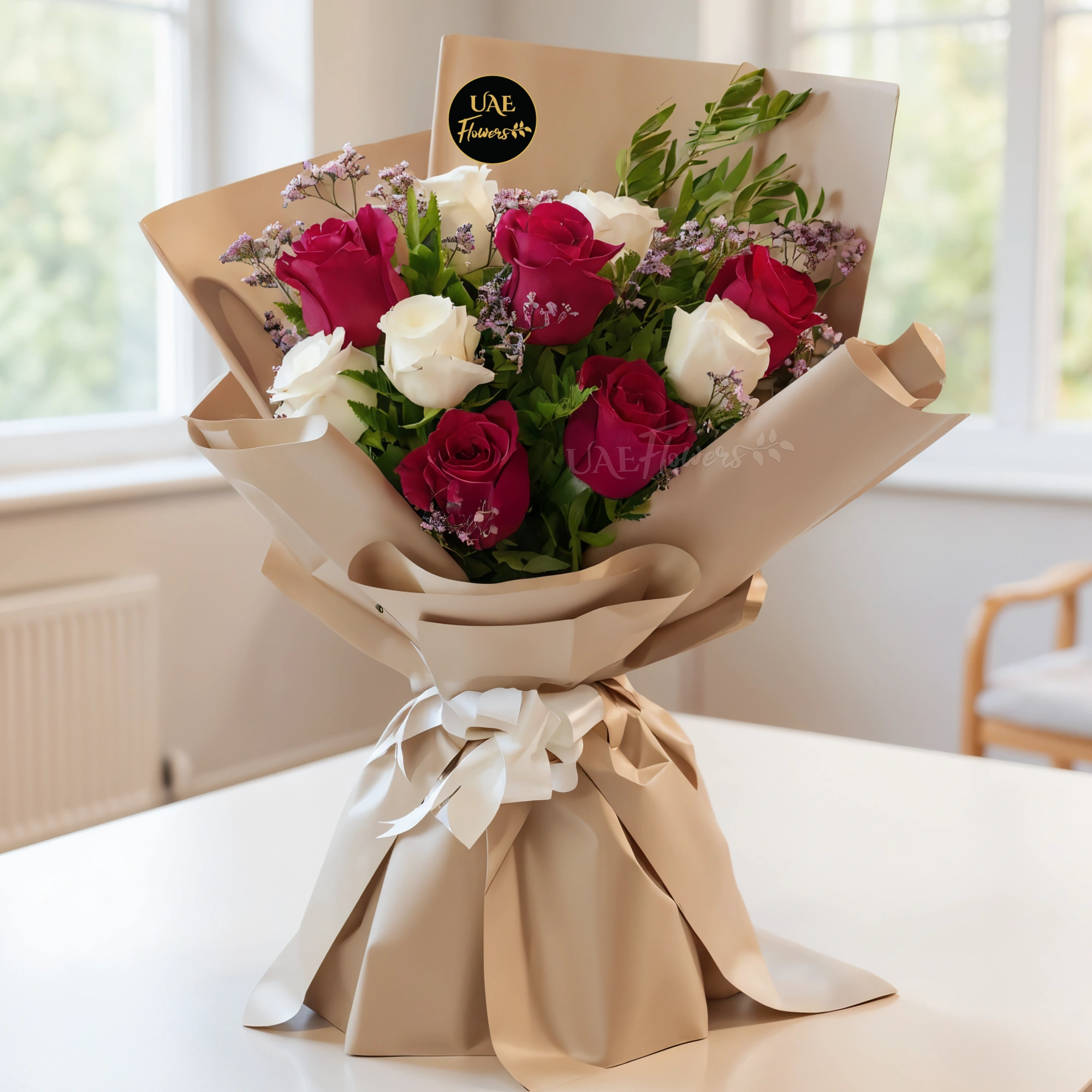White & Red Roses Bouquet