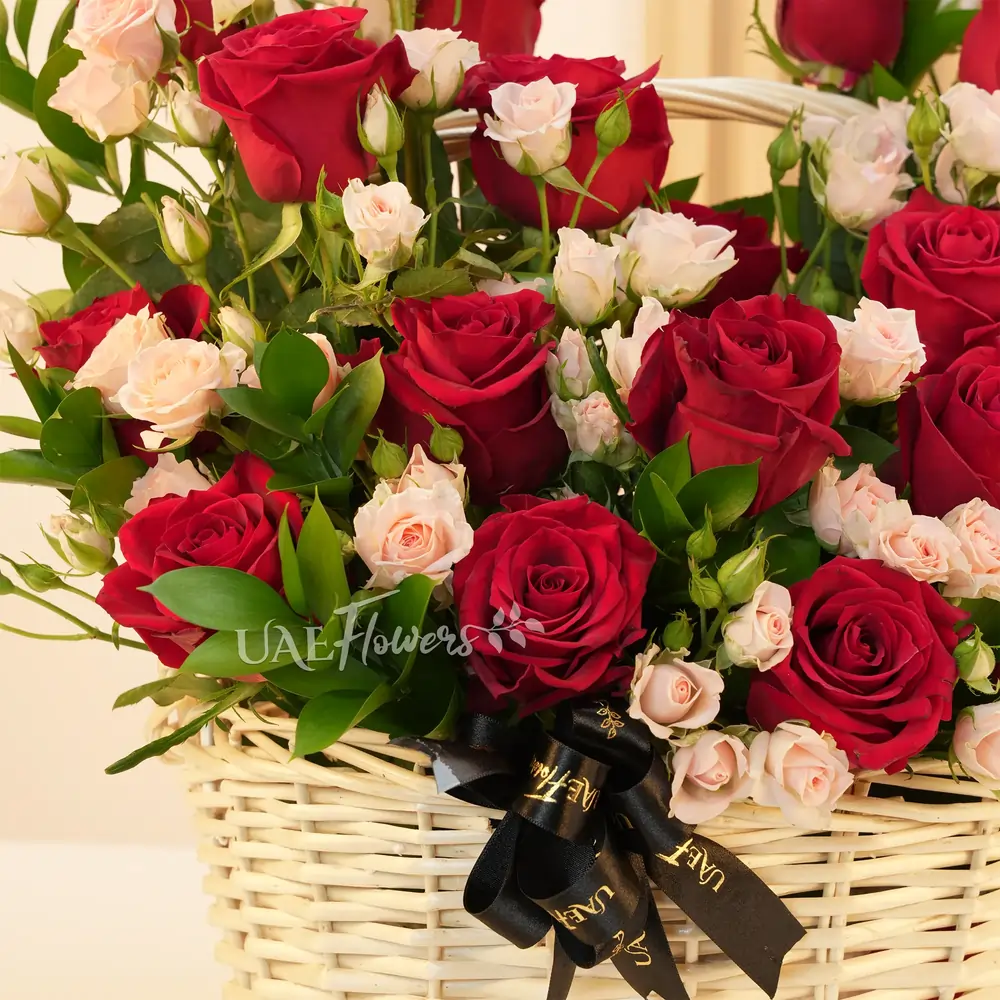 Basket of Red & Pink Roses