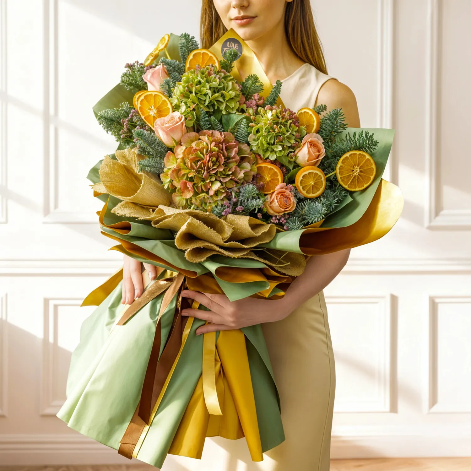 Rustic Citrus & Rose Xmas Bouquet