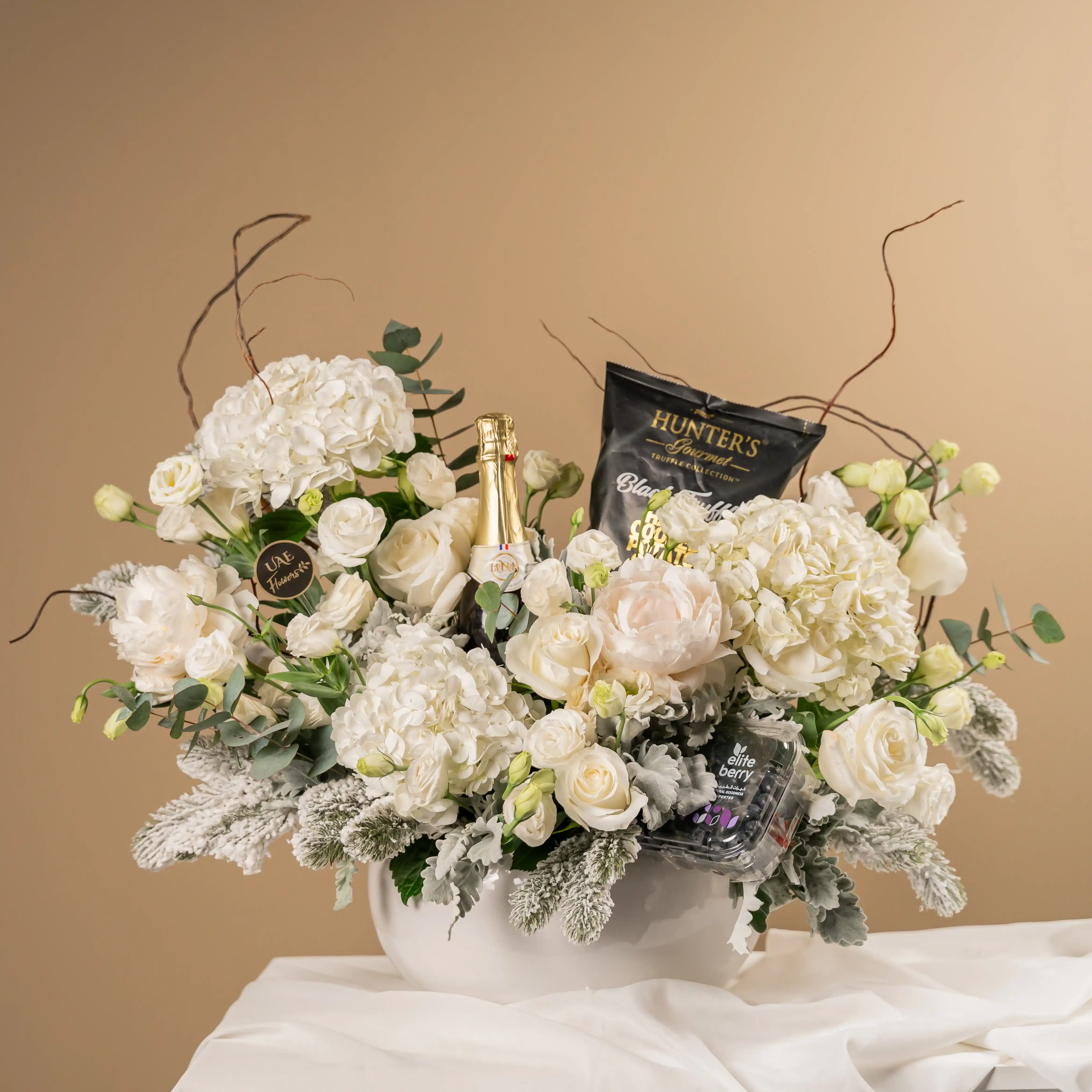 Winter White Luxe Vase | Premium Flowers & Gourmet Hamper