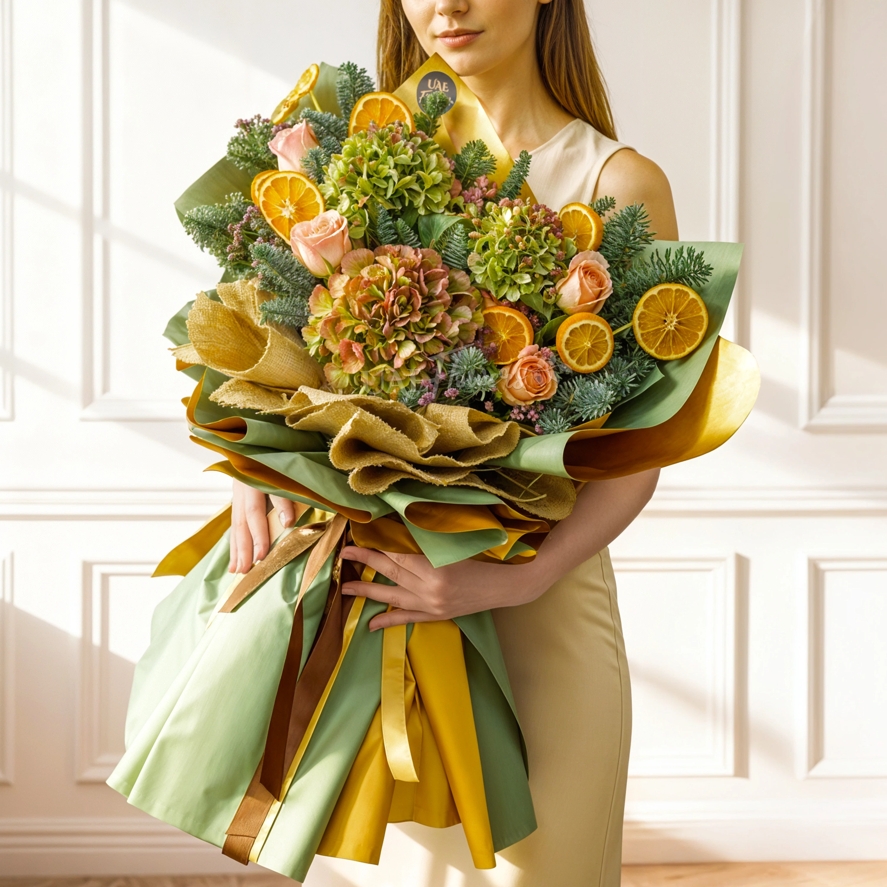 Rustic Citrus & Rose Xmas Bouquet