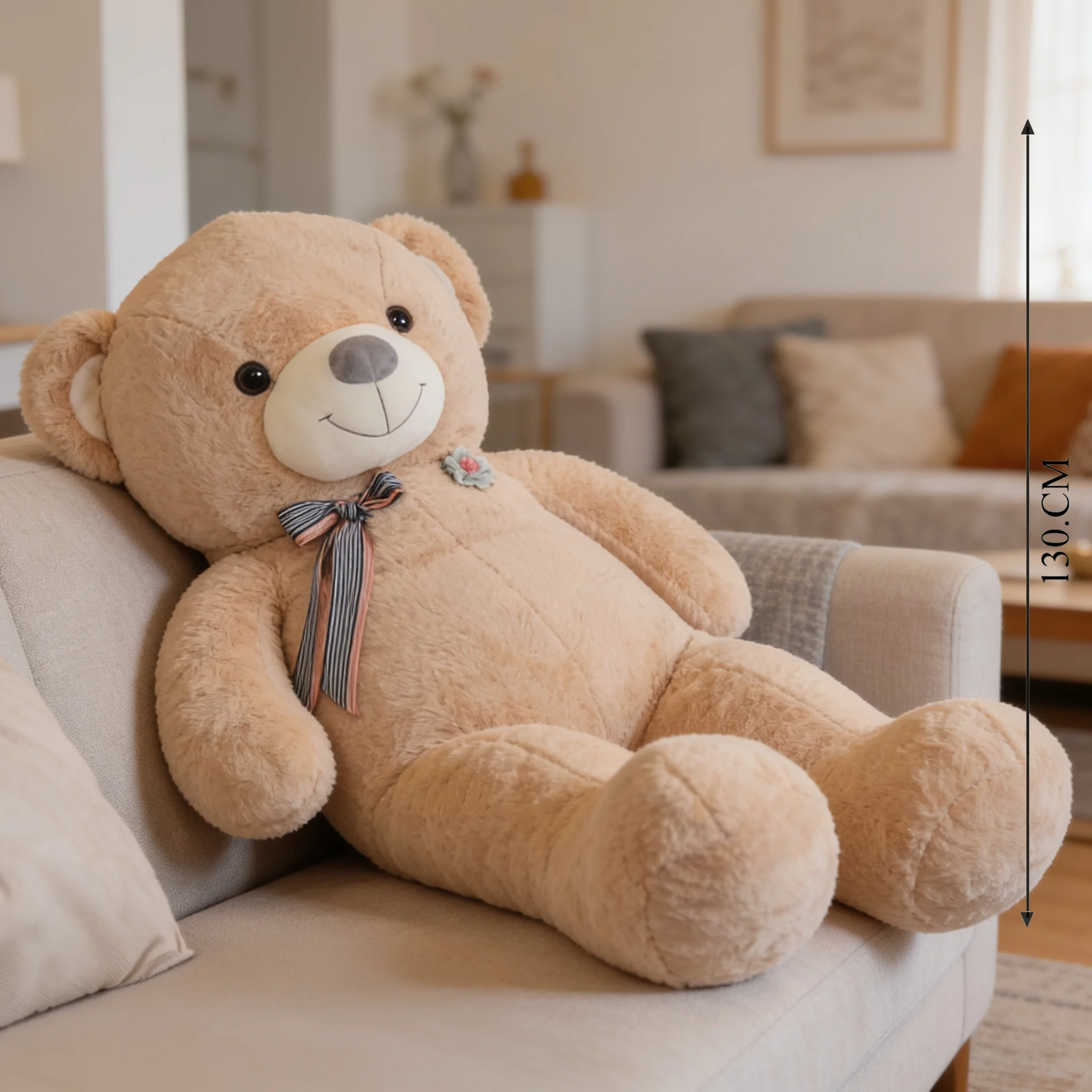 Oversized 130 CM brown teddy bear sitting upright, perfect for gifting and cuddles