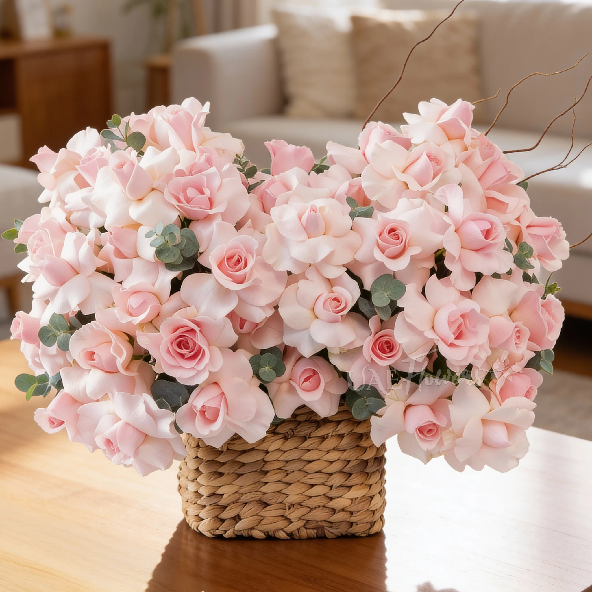 40 Pink Roses in a Square Basket