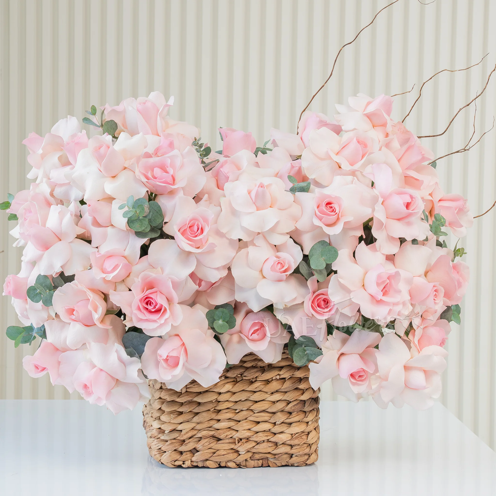40 Pink Roses in a Square Basket
